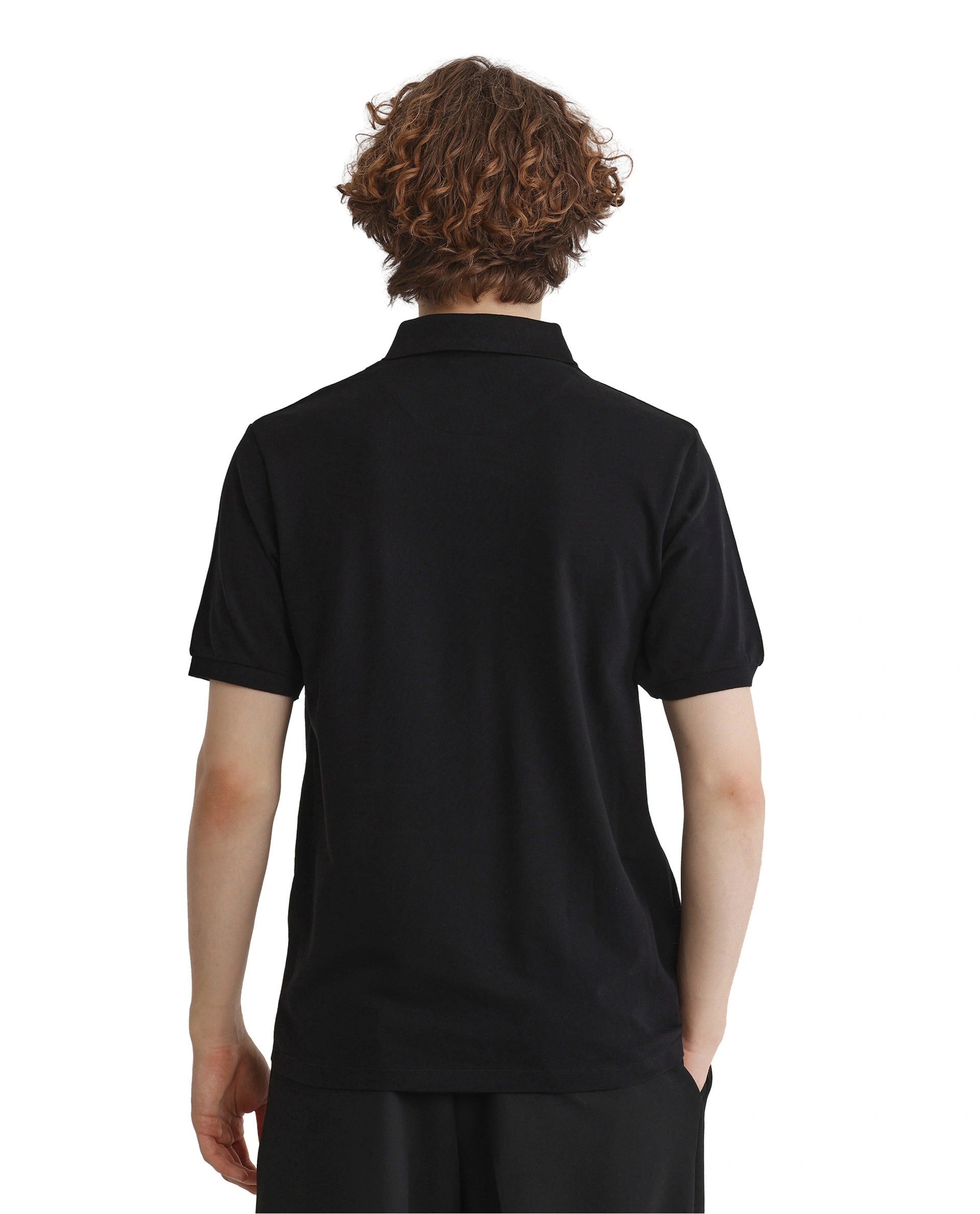 Rare Rabbit Men Nellit Black Cotton Blend Fabric Blue Short Sleeve Regular Collar HD Print Branding Polo
