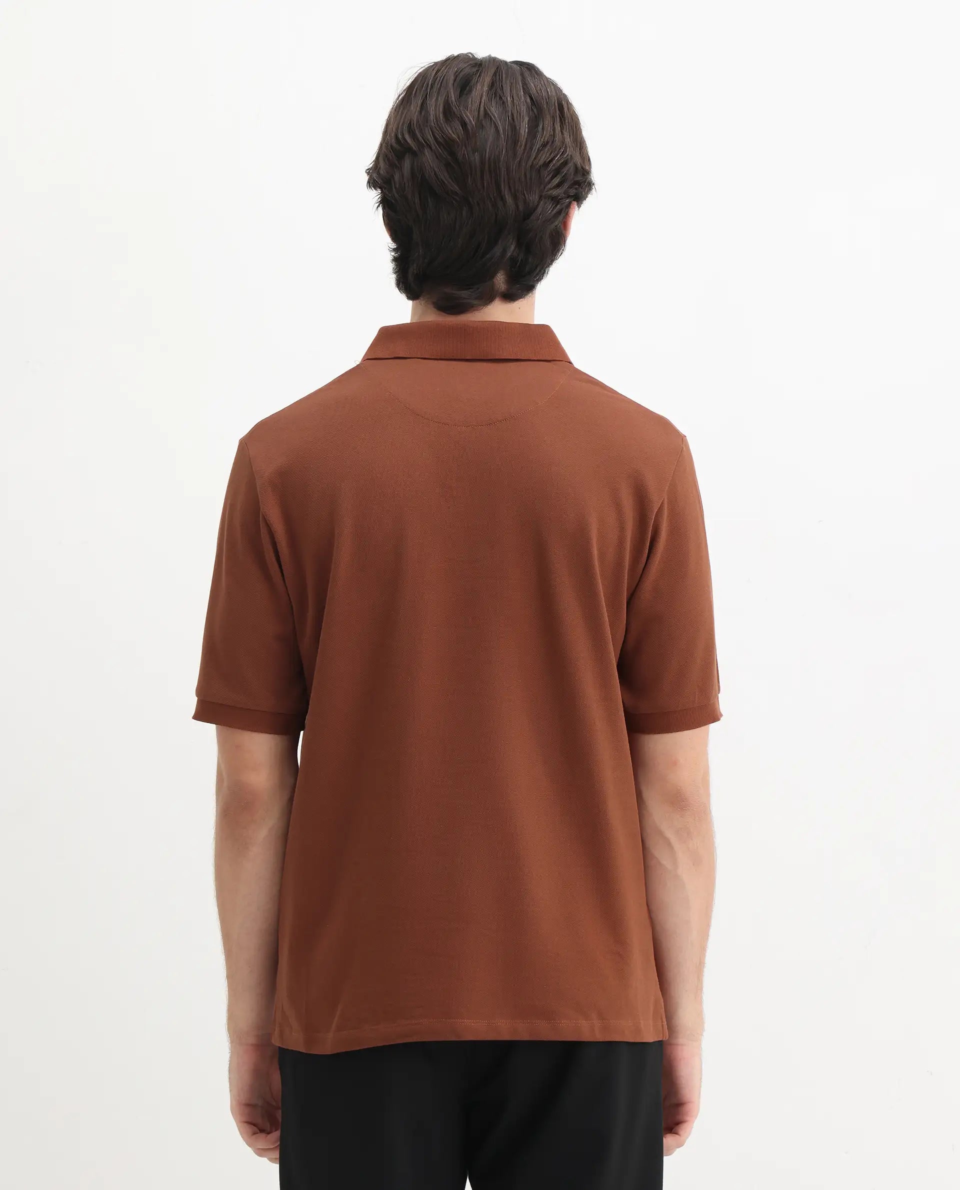 Rare Rabbit Men's Nellit Dusky Rust Cotton Blend Plain Regular Fit Half Sleeve Polo