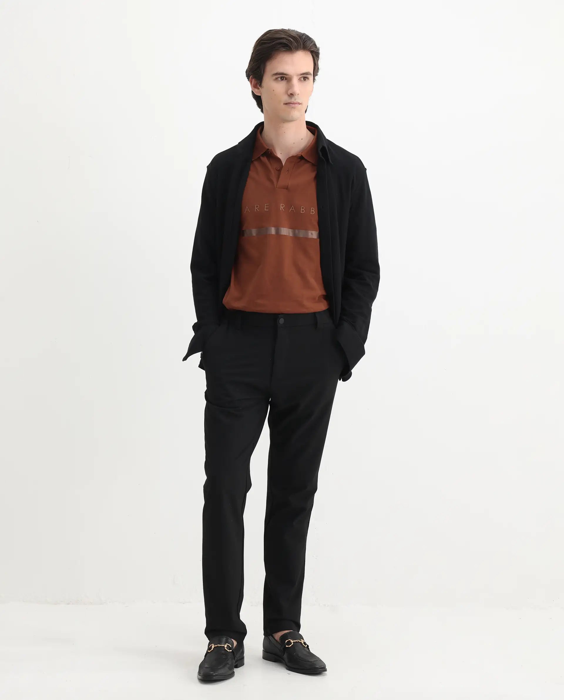 Rare Rabbit Men's Nellit Dusky Rust Cotton Blend Plain Regular Fit Half Sleeve Polo