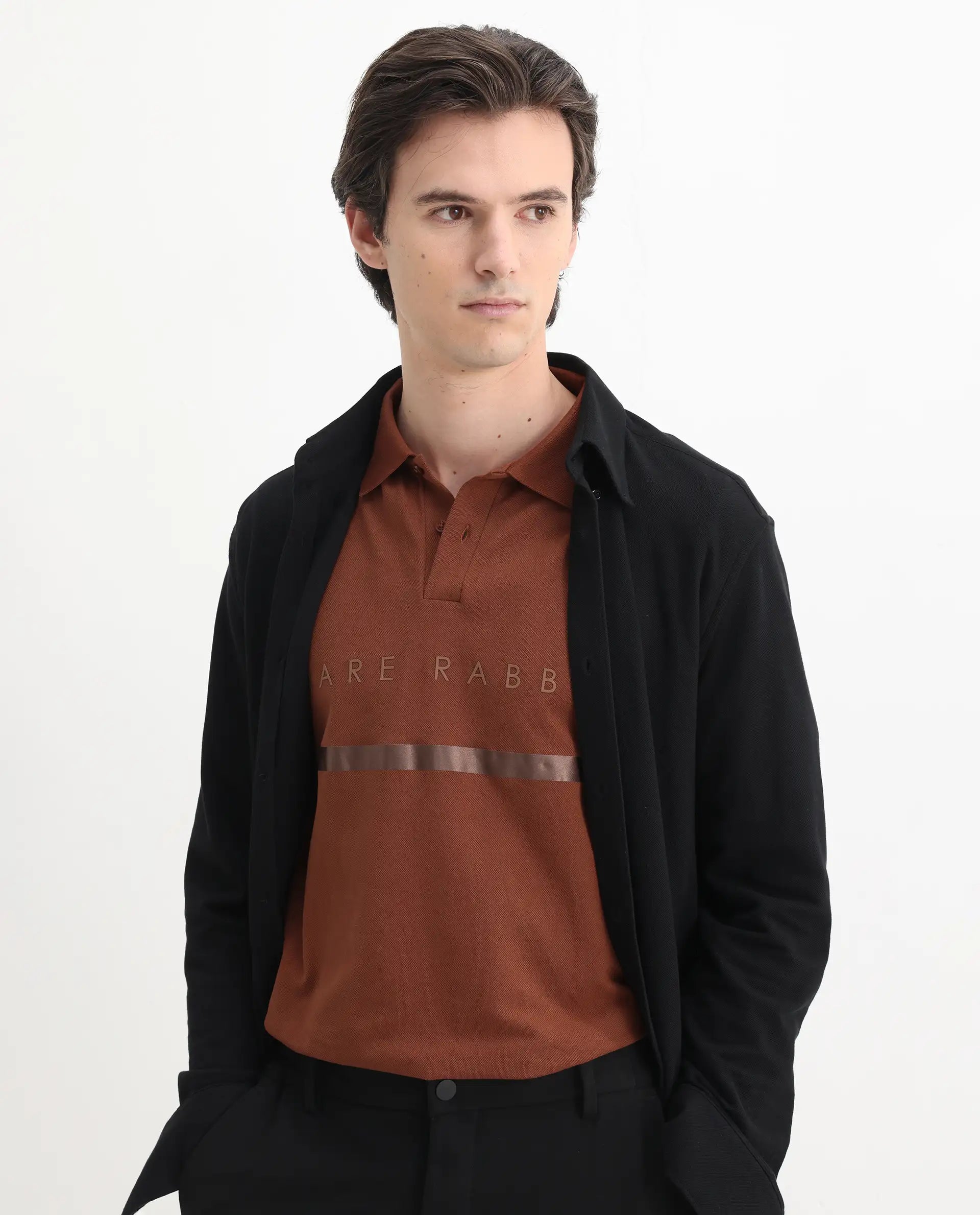 Rare Rabbit Men's Nellit Dusky Rust Cotton Blend Plain Regular Fit Half Sleeve Polo