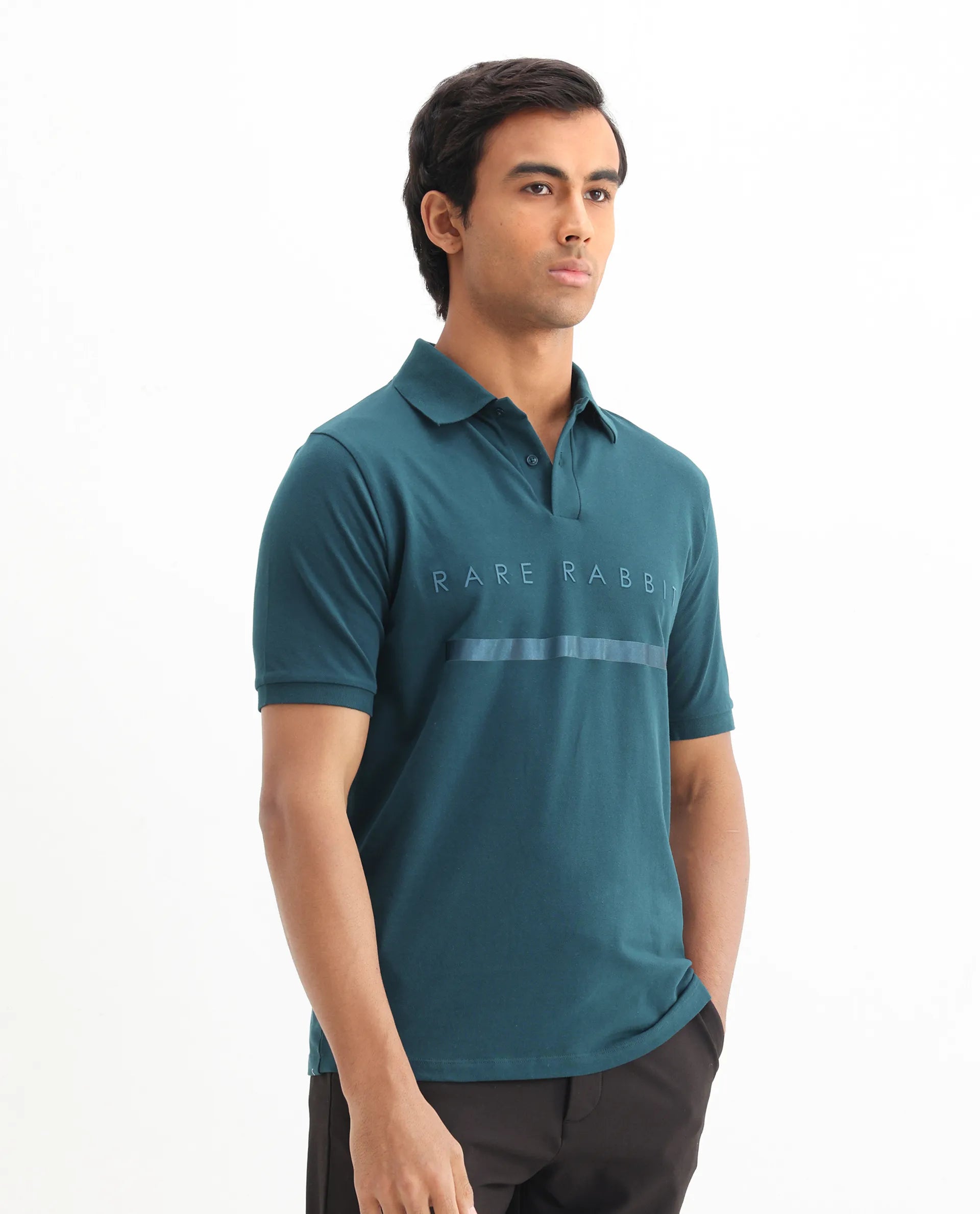 Rare Rabbit Men's Cotton Blend Plain Regular Fit Half Sleeve Polo