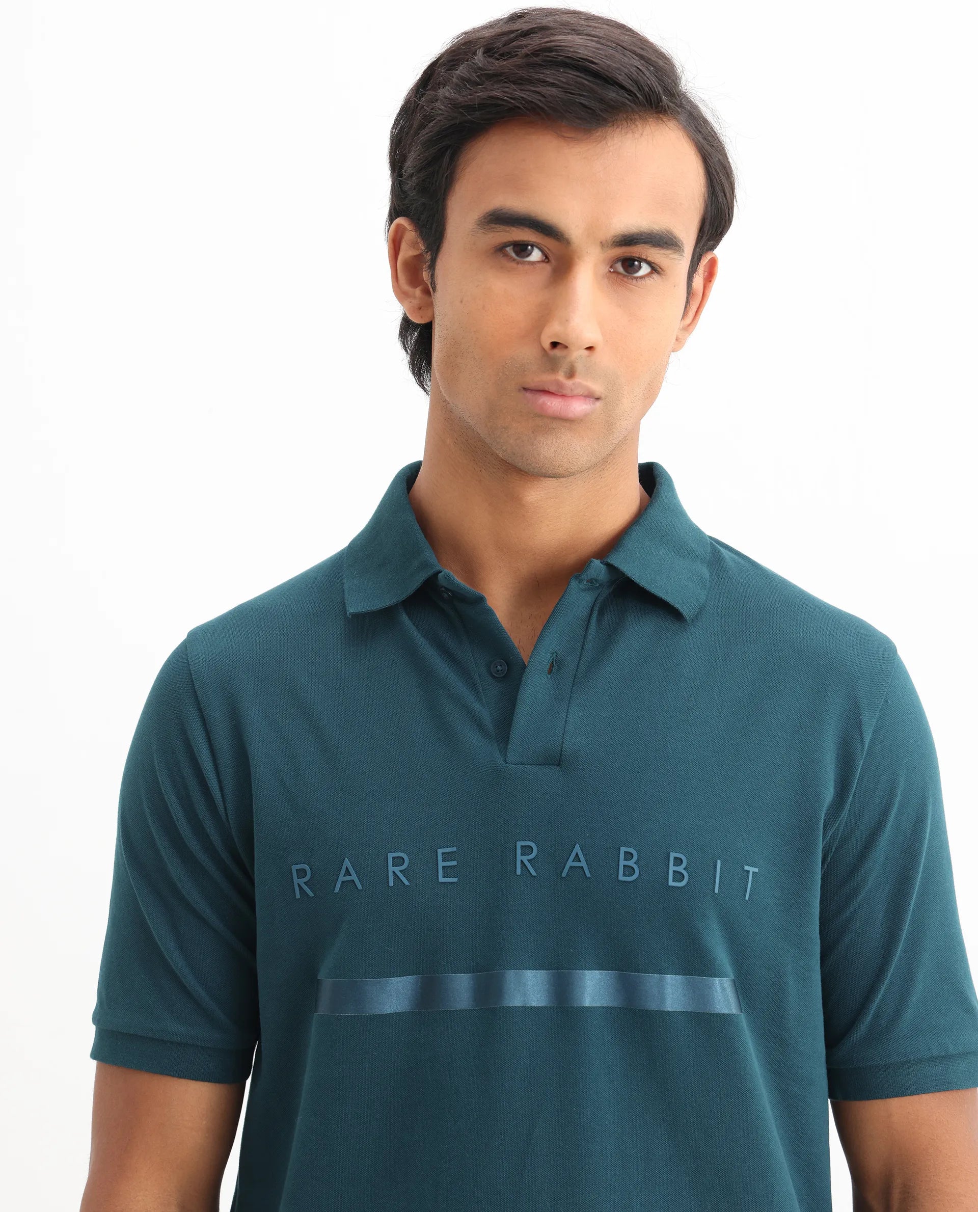 Rare Rabbit Men's Cotton Blend Plain Regular Fit Half Sleeve Polo
