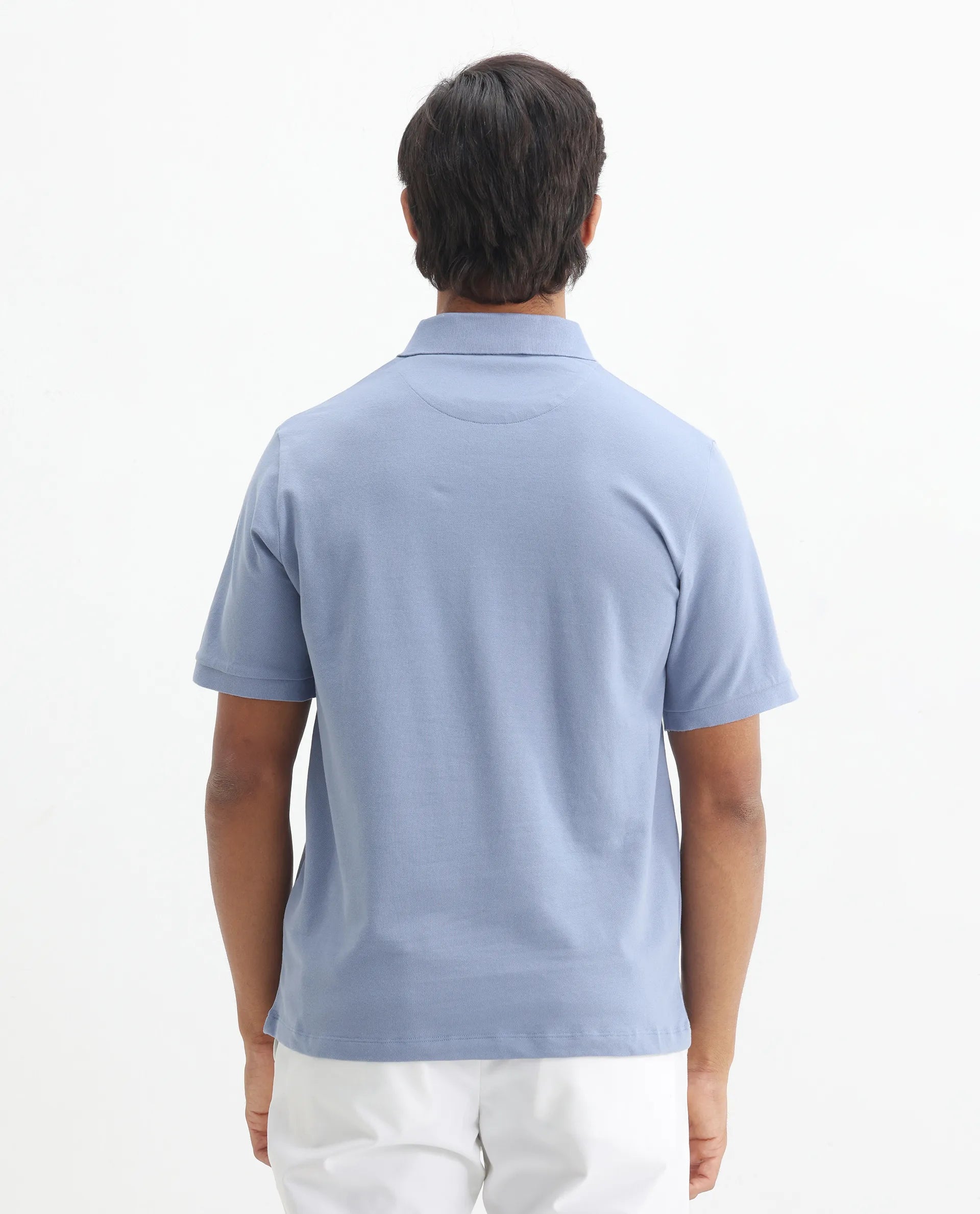 Rare Rabbit Men's Nellit Pastel Blue Cotton Plain Regular Fit Half Sleeve Polo
