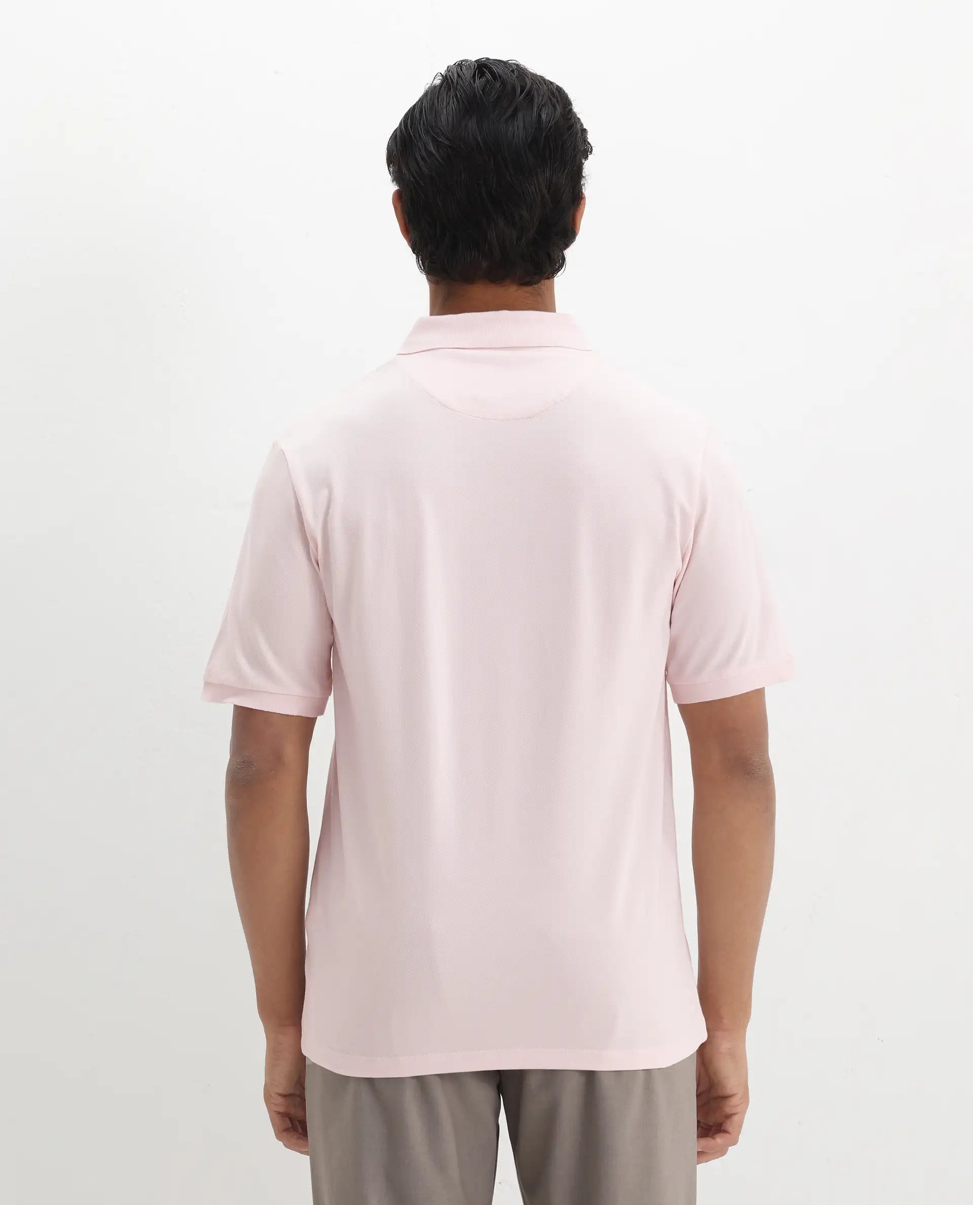 Rare Rabbit Men's Nellit Pastel Pink Cotton Plain Regular Fit Half Sleeve Polo