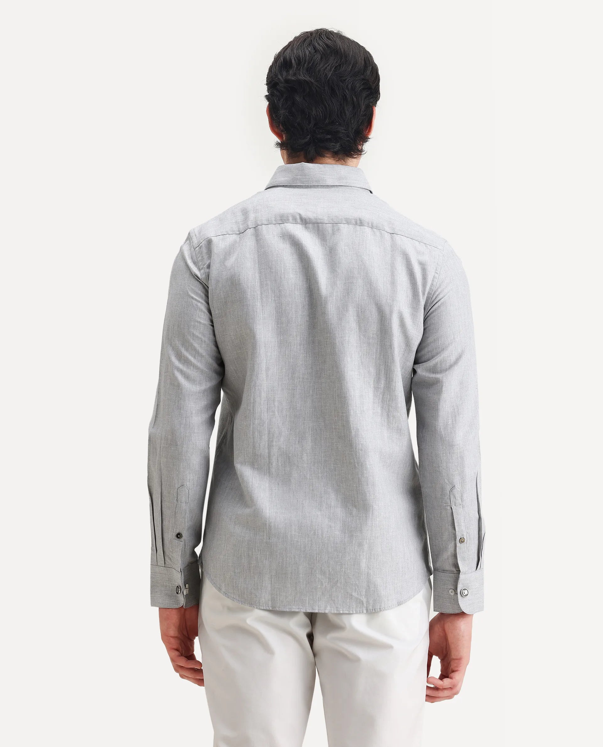 Rare Rabbit Men's Nellor Grey Cotton Plain Regular Fit Full Sleeve Collared Shirt