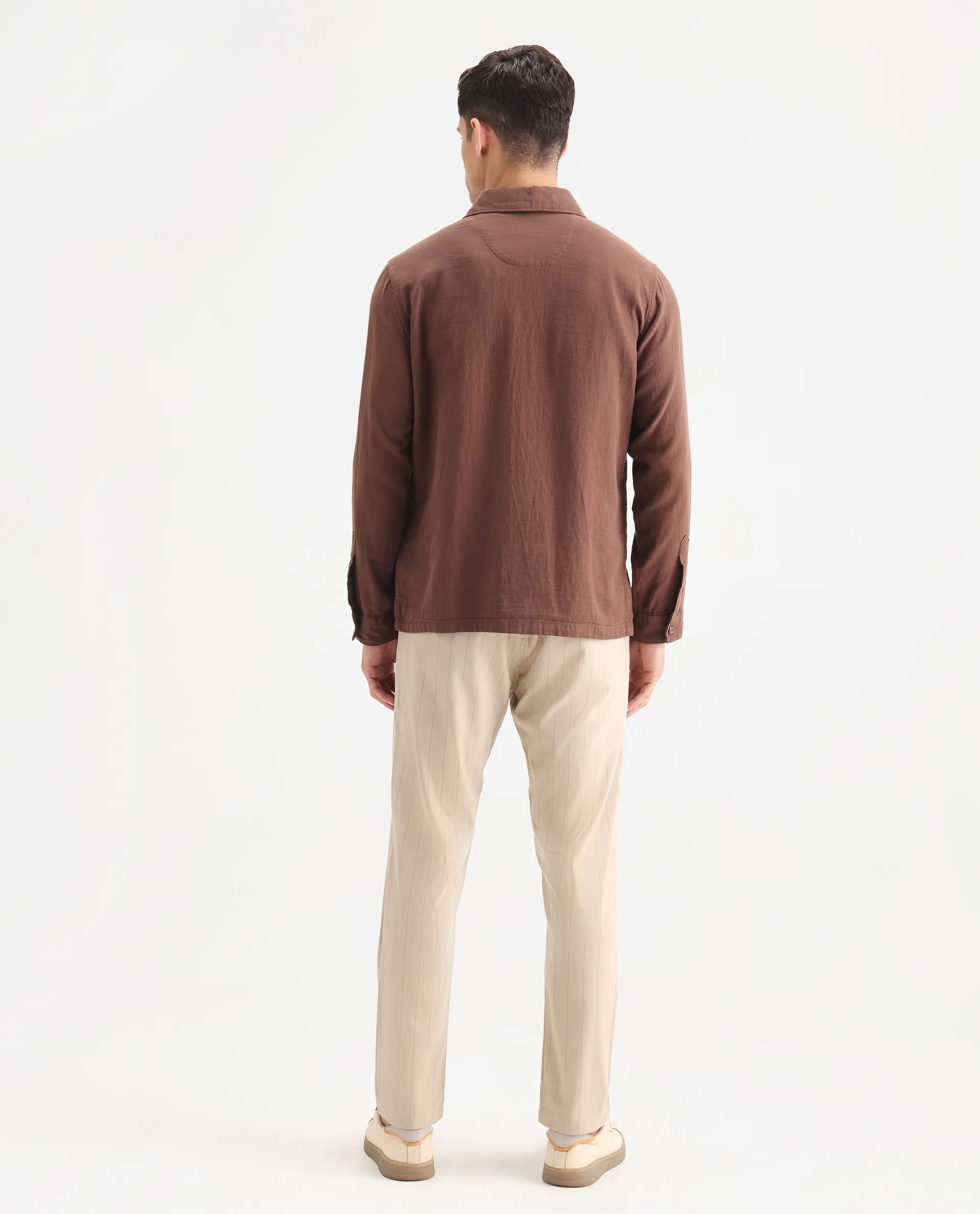 Rare Rabbit Men's Nelo Beige Cotton Striped Print Regular Fit Trouser