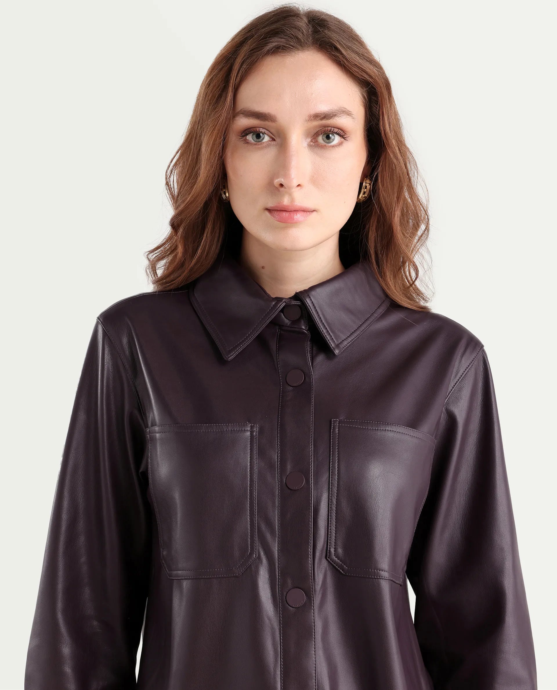 Rareism Women's Nemer Maroon Polyester Spread Collar Plain Cuffed Sleeve Boxy Fit Jacket