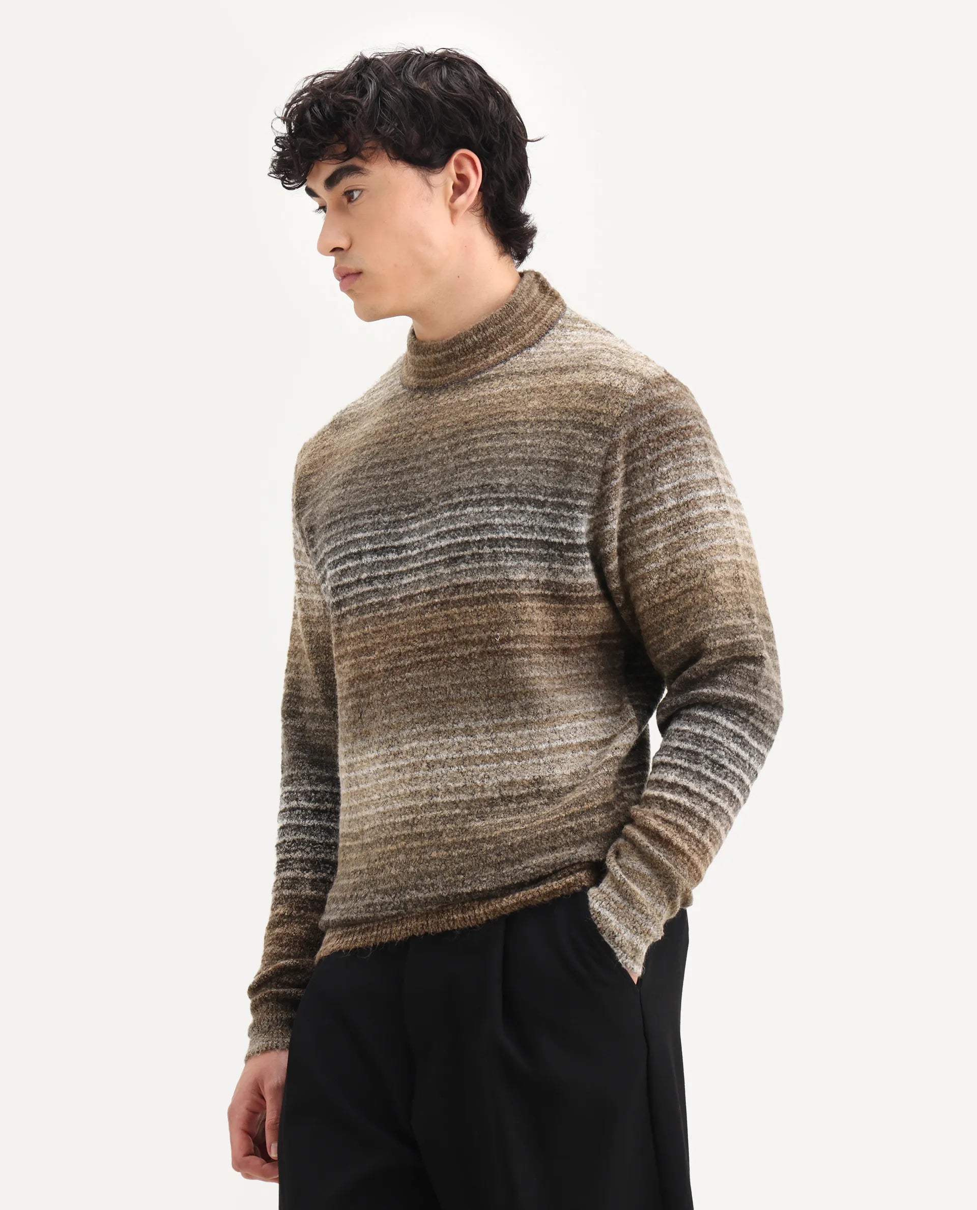 Rare Rabbit Men's Nemo Light Beige Acrylic Color Block Regular Fit Full Sleeve Crew Neck Sweater