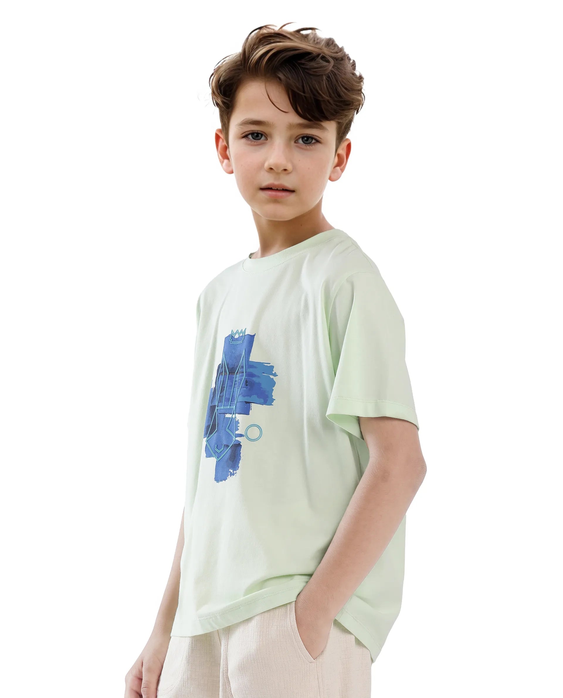 Rare Ones Kids Nemo Light Green Cotton Blend Short Sleeve Crew Neck Print T-Shirt