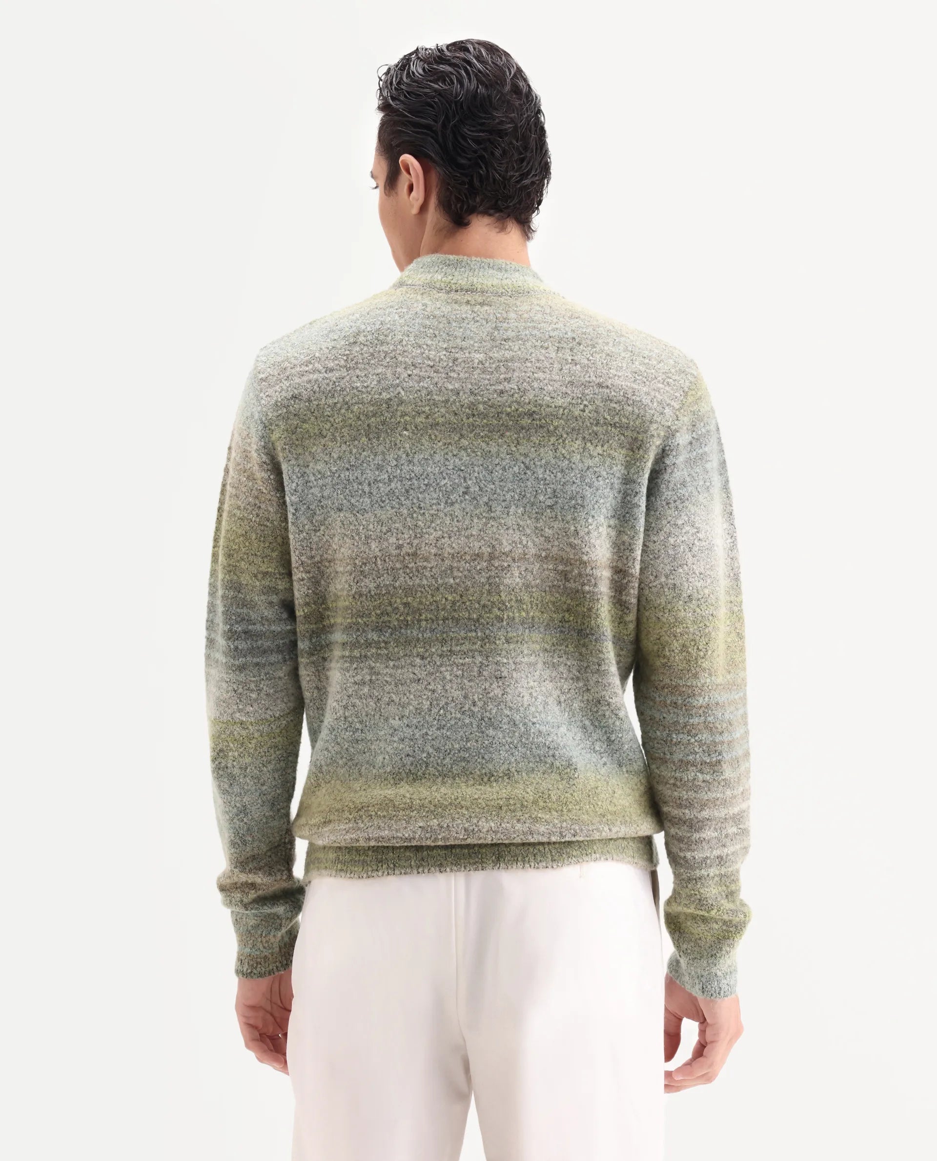 Rare Rabbit Men's Nemot Light Green Acrylic Colorblock Regular Fit Full Sleeve Crew Neck Sweater