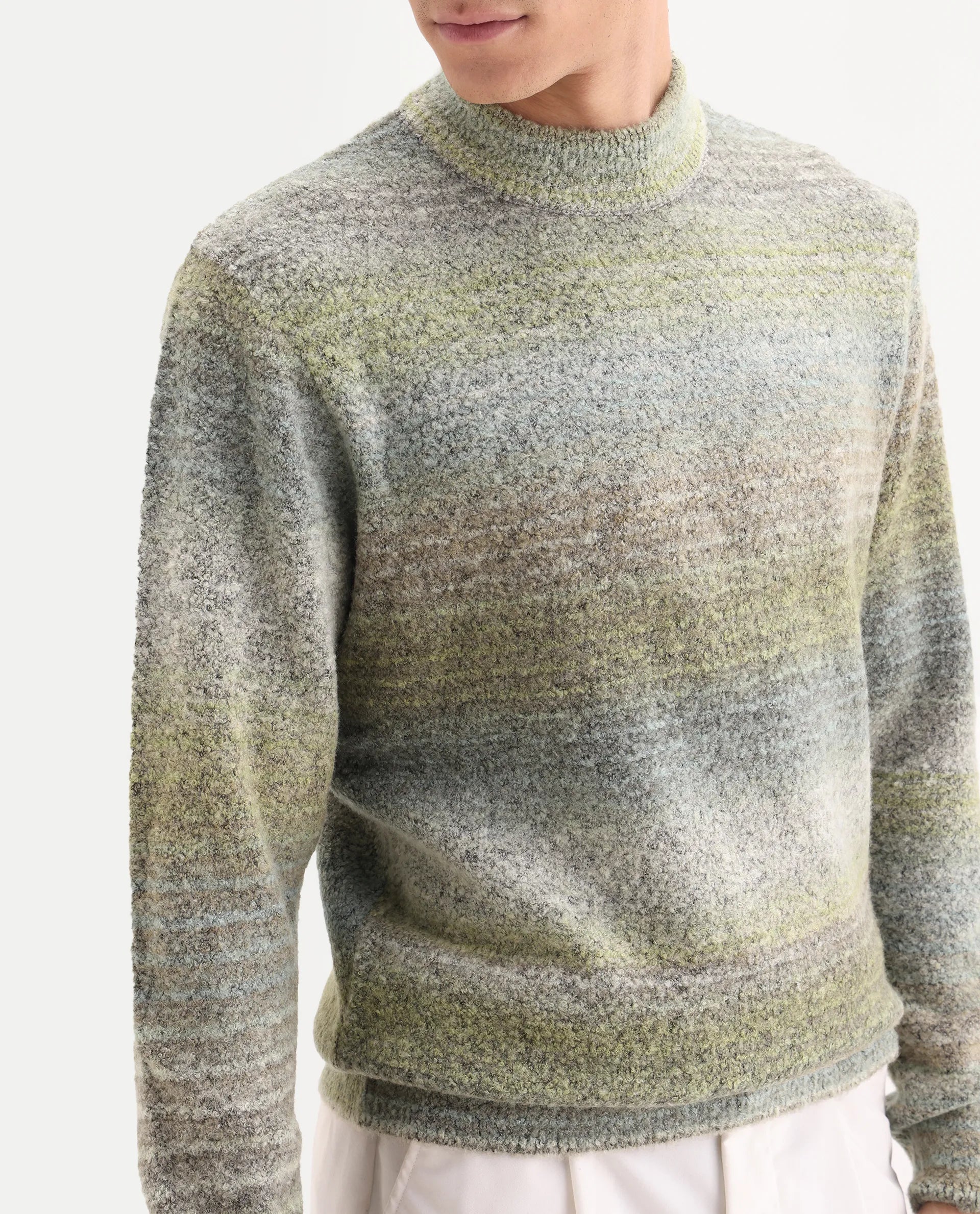 Rare Rabbit Men's Nemot Light Green Acrylic Colorblock Regular Fit Full Sleeve Crew Neck Sweater