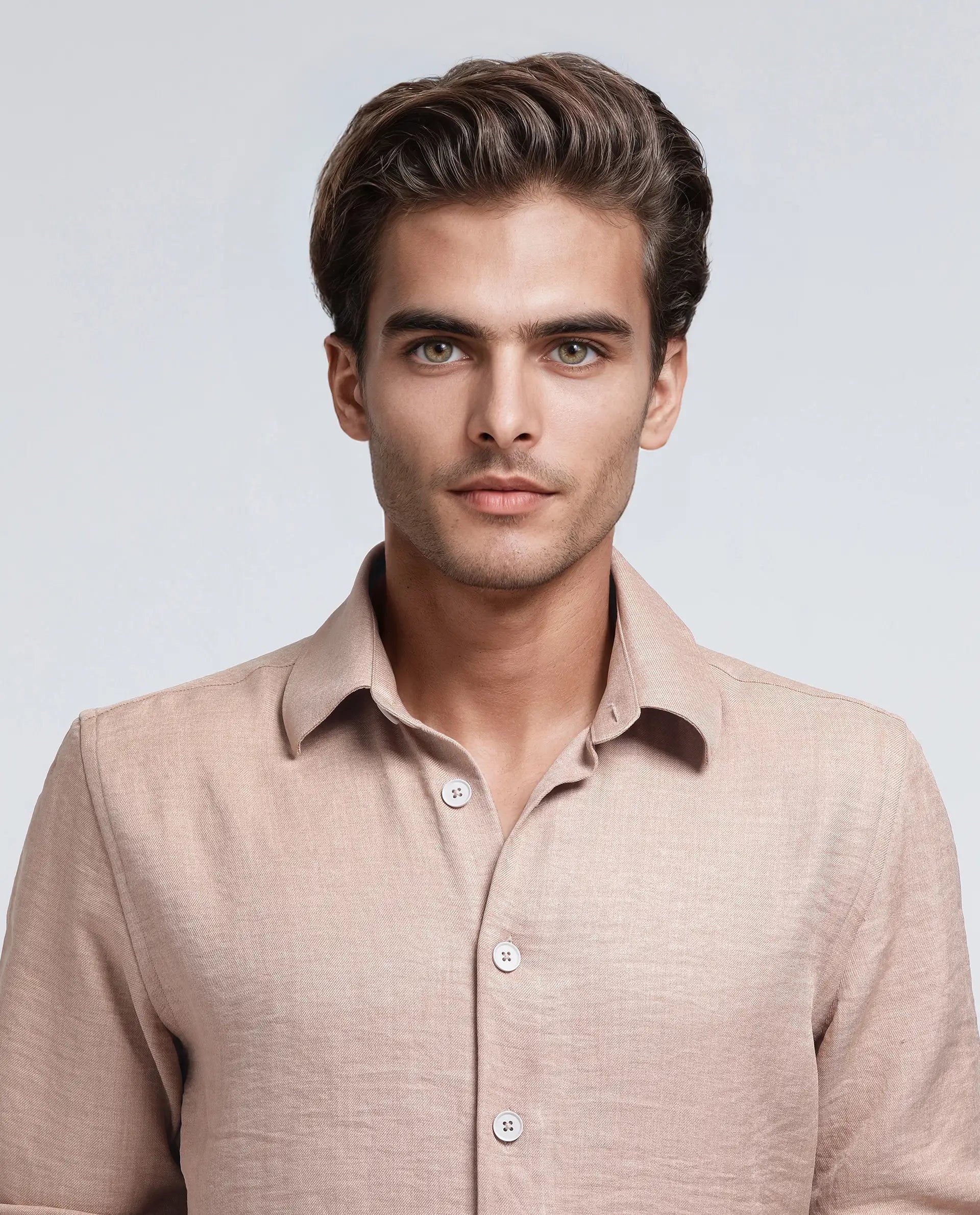 Rare Rabbit Men's Nert Dark Beige Cotton Fabric Full Sleeve Collared Neck Button Closure Plain Shirt