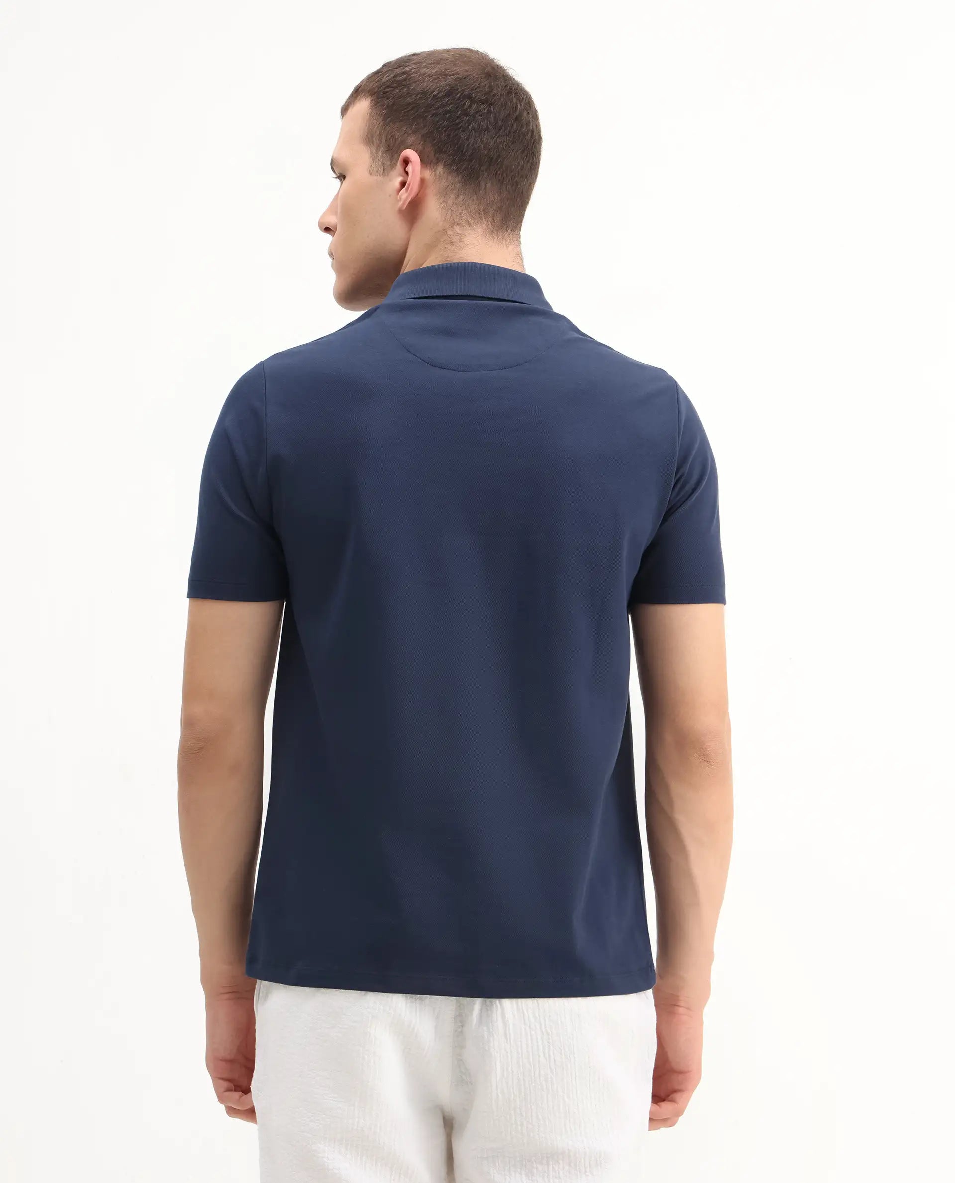 Rare Rabbit Men's Nesco Dusky Blue Cotton Plain Regular Fit Half Sleeve Polo