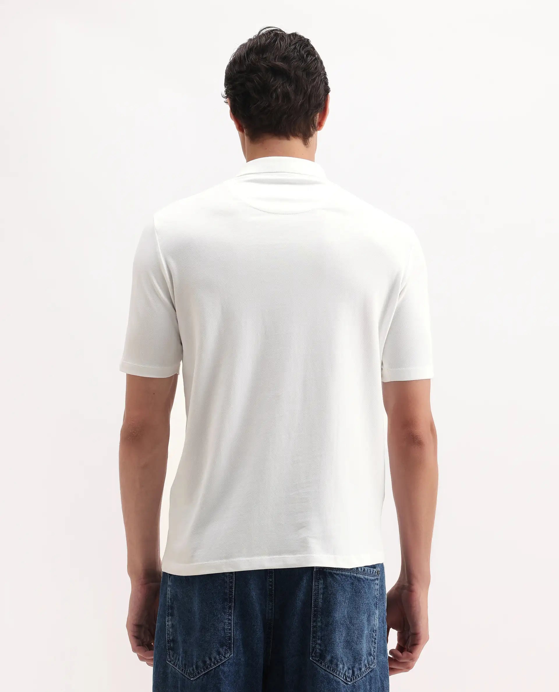 Rare Rabbit Men's Nesco White Cotton Plain Regular Fit Half Sleeve Polo