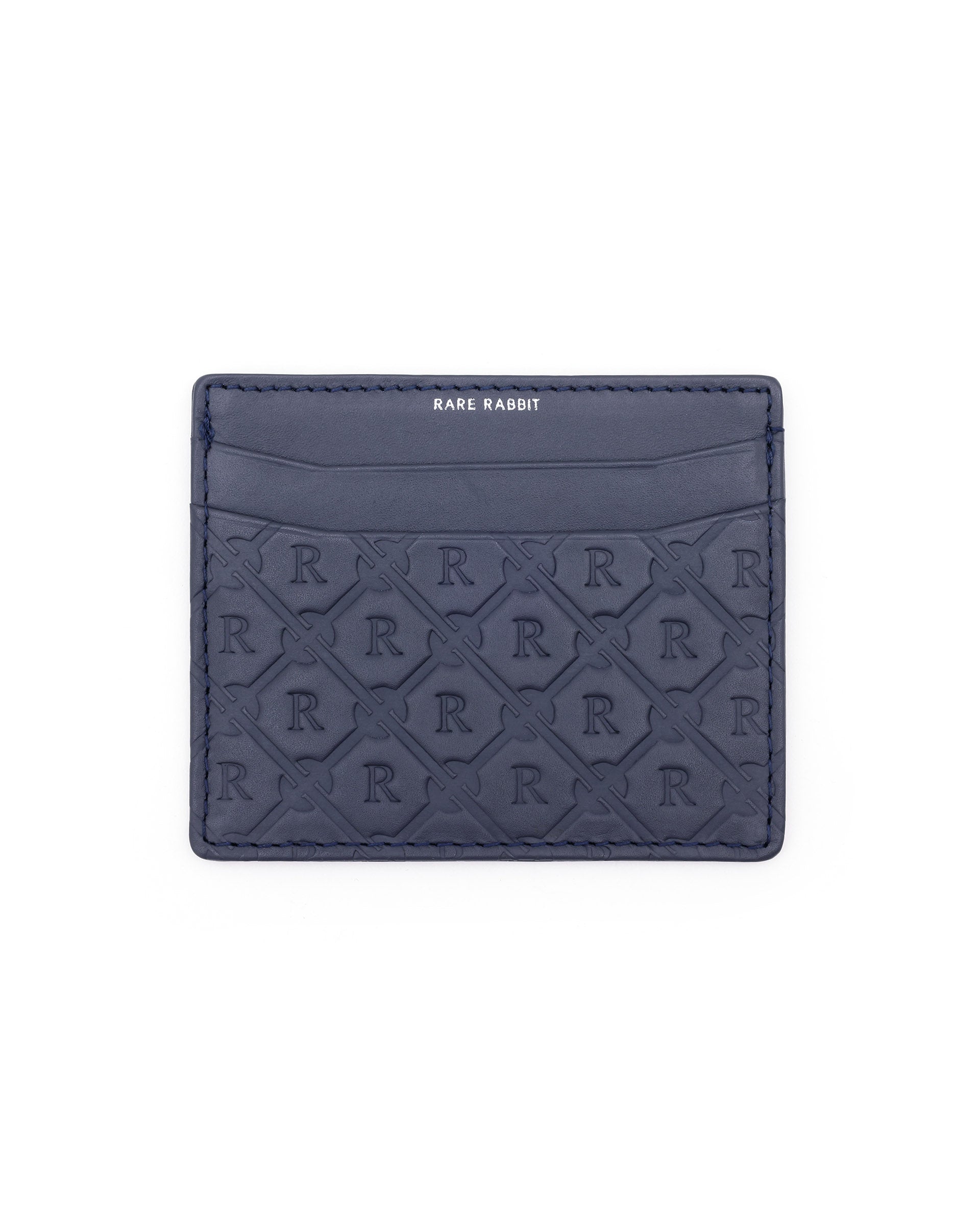 Rare Rabbit Men's Ness Blue Slim RFID Monogram Embossed Credit Card Holder