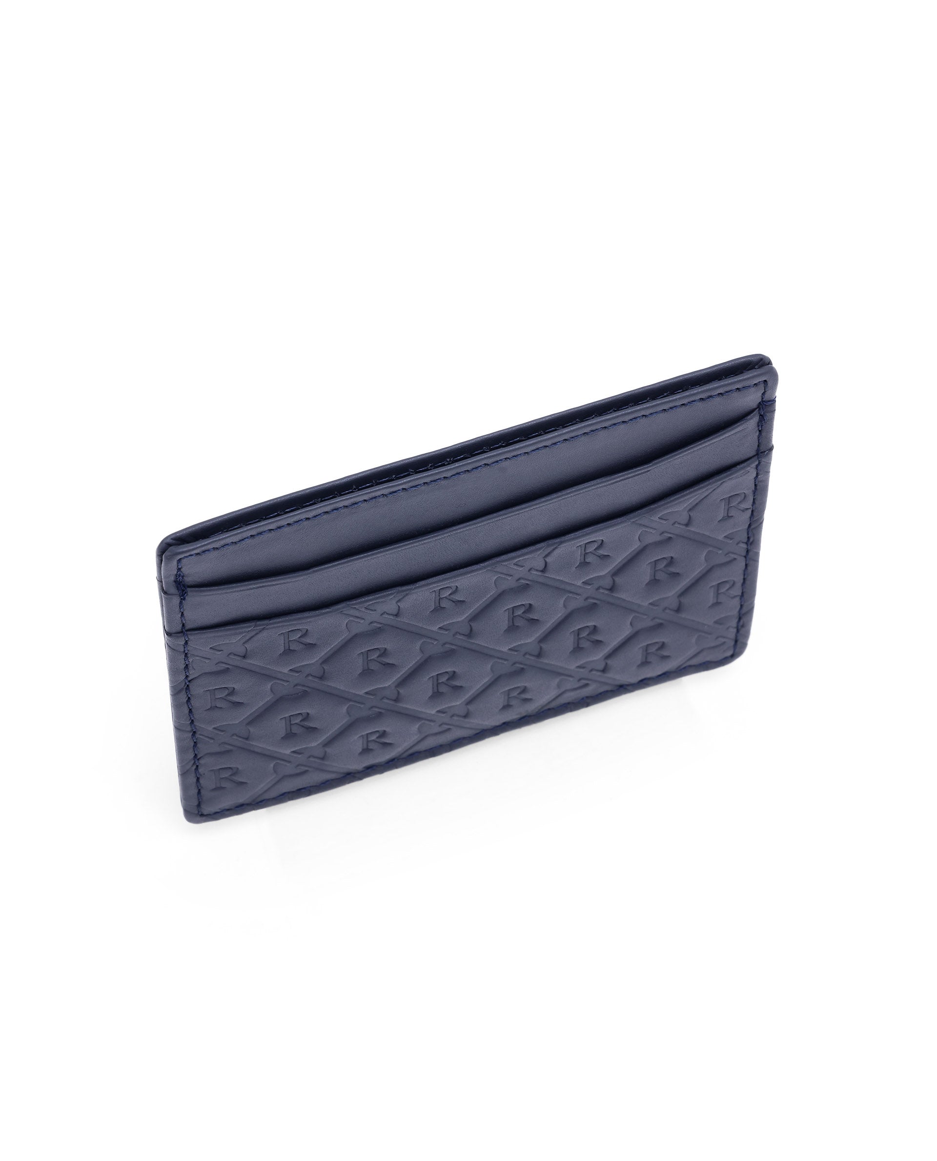 Rare Rabbit Men's Ness Blue Slim RFID Monogram Embossed Credit Card Holder