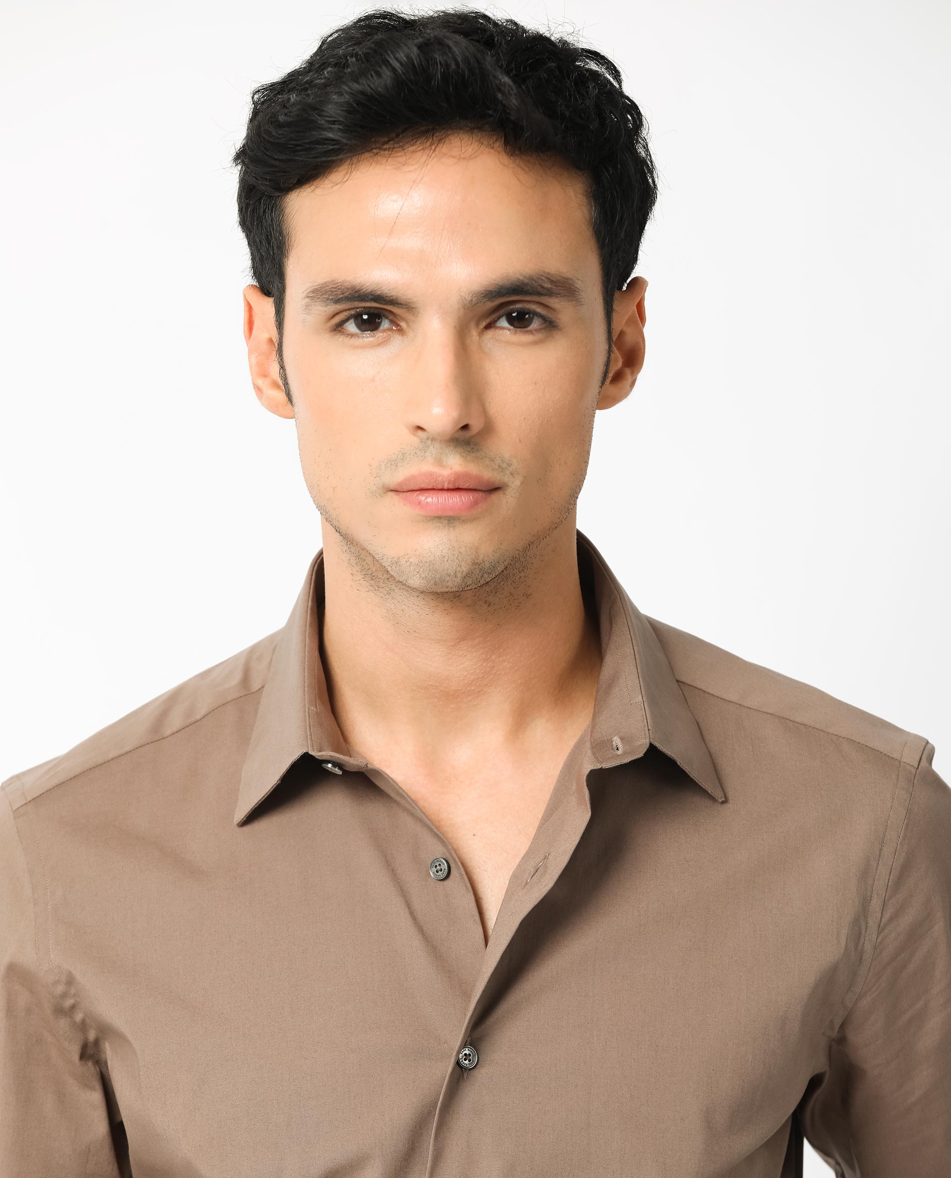 Rare Rabbit Men's Neutonss Brown Full Sleeve Collared Neck Regular Fit Plain Formal Shirt