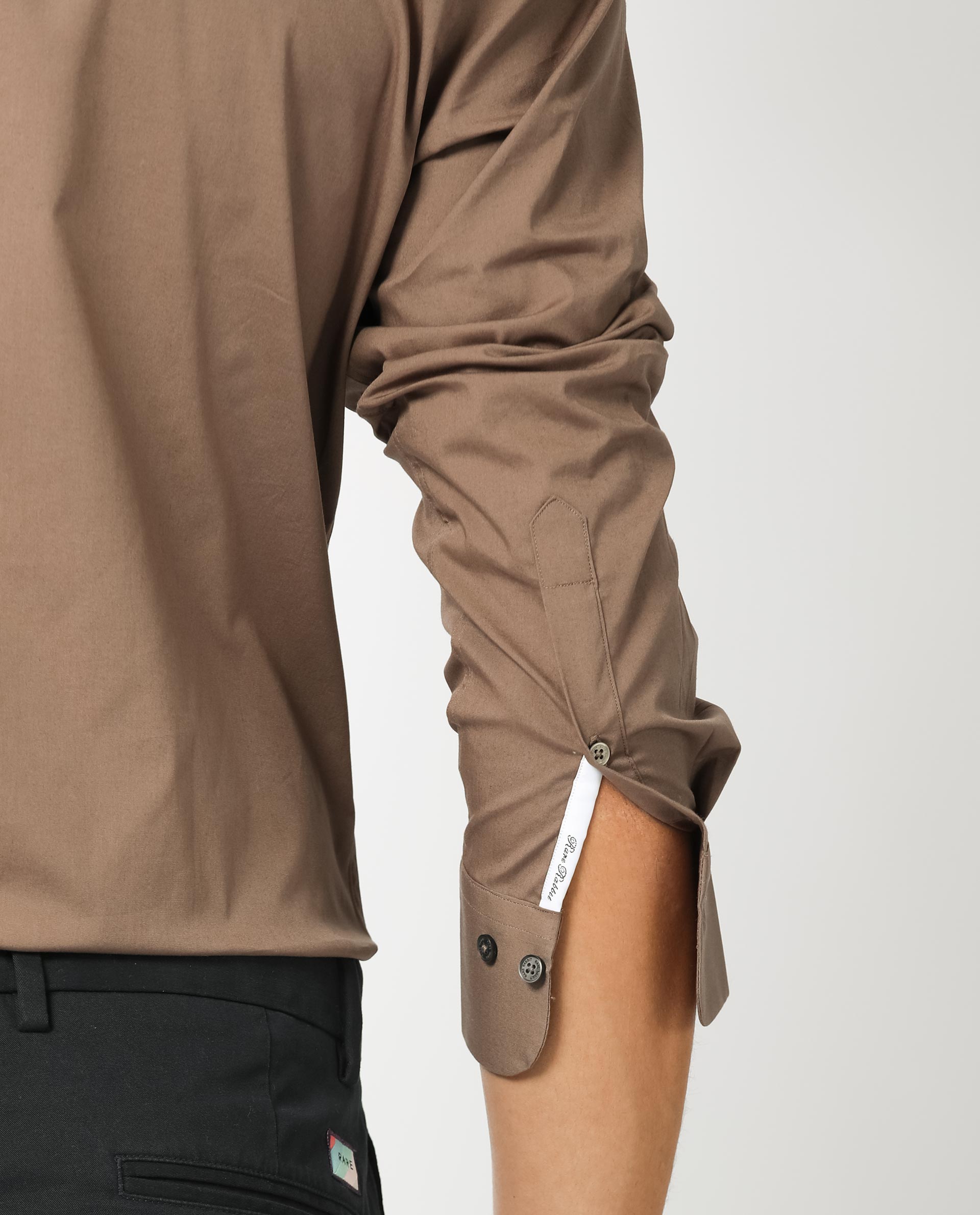 Rare Rabbit Men's Neutonss Brown Full Sleeve Collared Neck Regular Fit Plain Formal Shirt