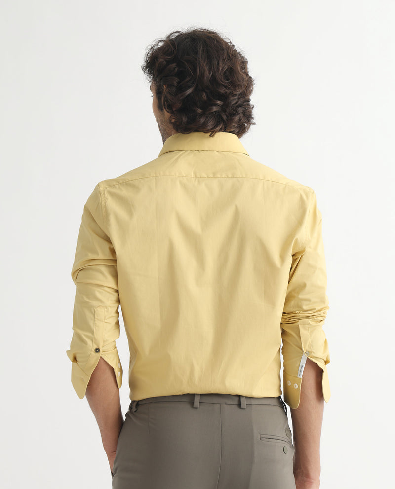Rare Rabbit Men's Neutons Light Yellow Cotton Lycra Fabric Full Sleeves Solid Shirt