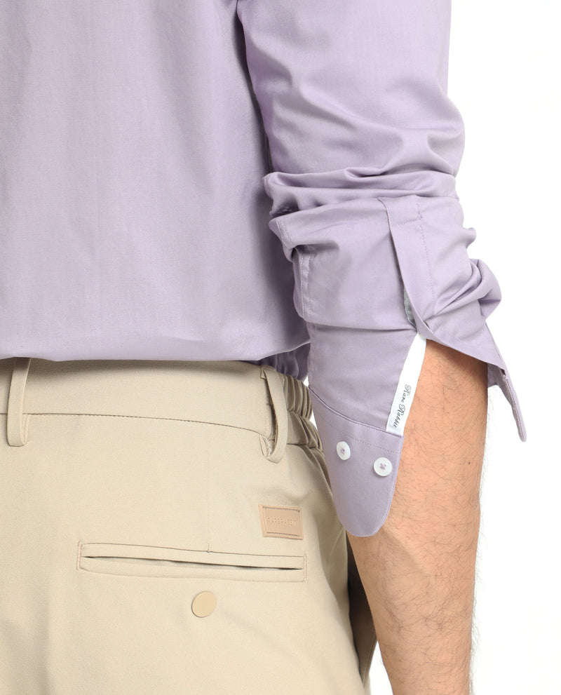 Rare Rabbit Men's Neutons Light Purple Cotton Lycra Fabric Full Sleeves Solid Shirt
