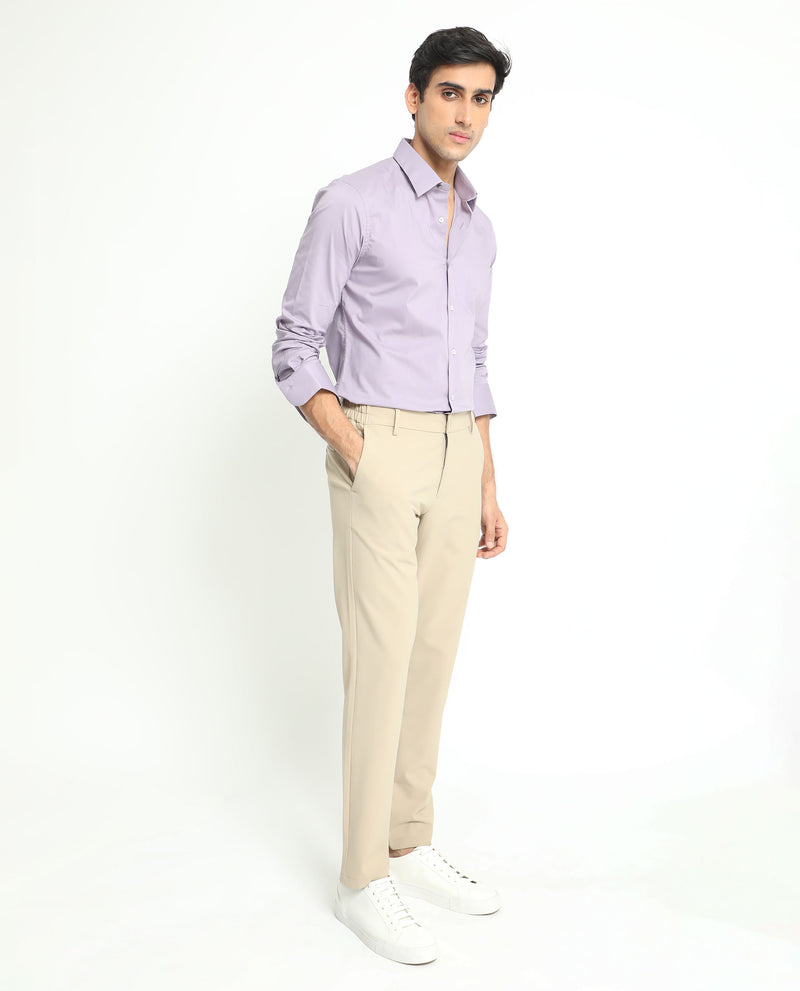 Rare Rabbit Men's Neutons Light Purple Cotton Lycra Fabric Full Sleeves Solid Shirt