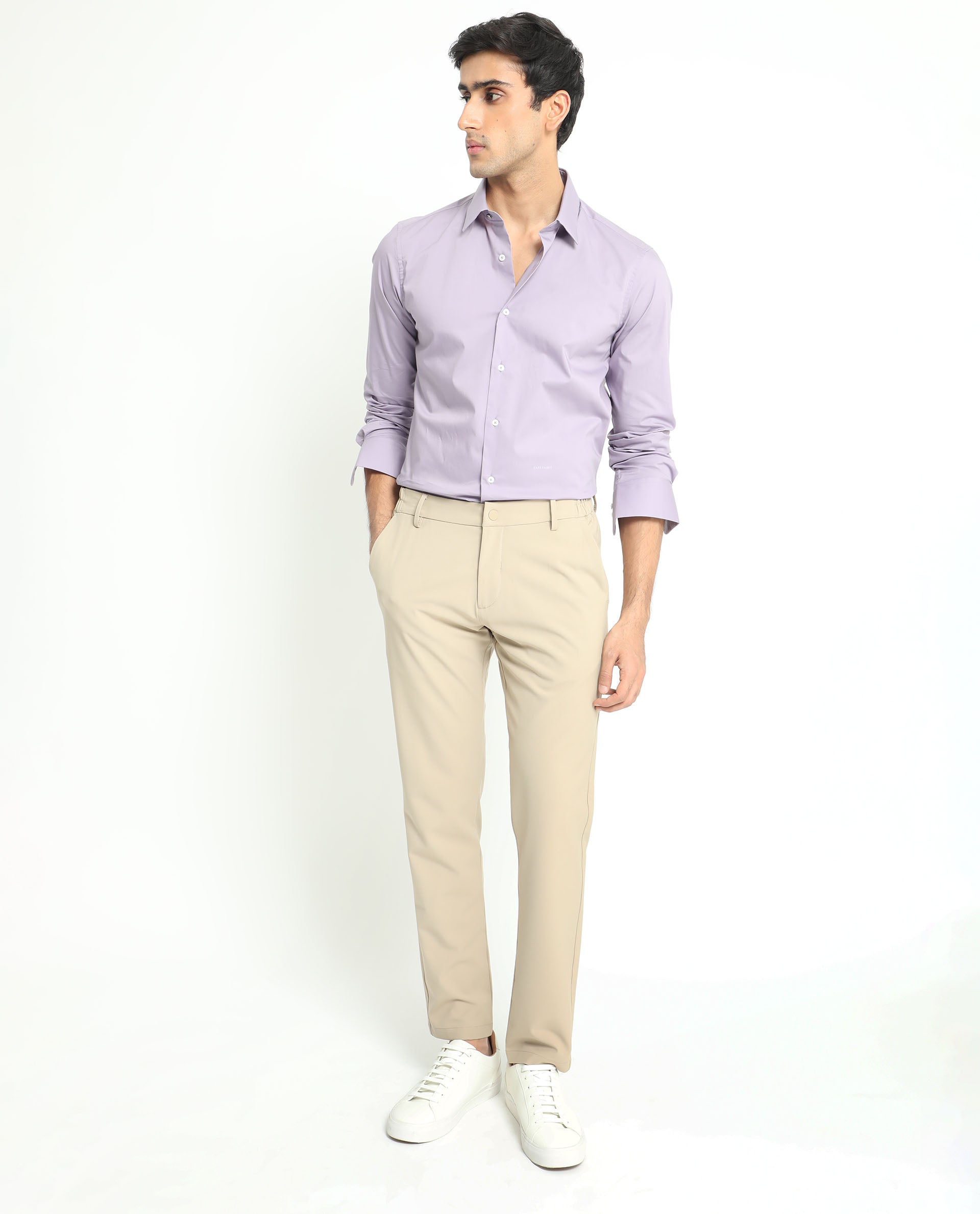 Rare Rabbit Men's Neutons Light Purple Cotton Lycra Fabric Full Sleeves Solid Shirt