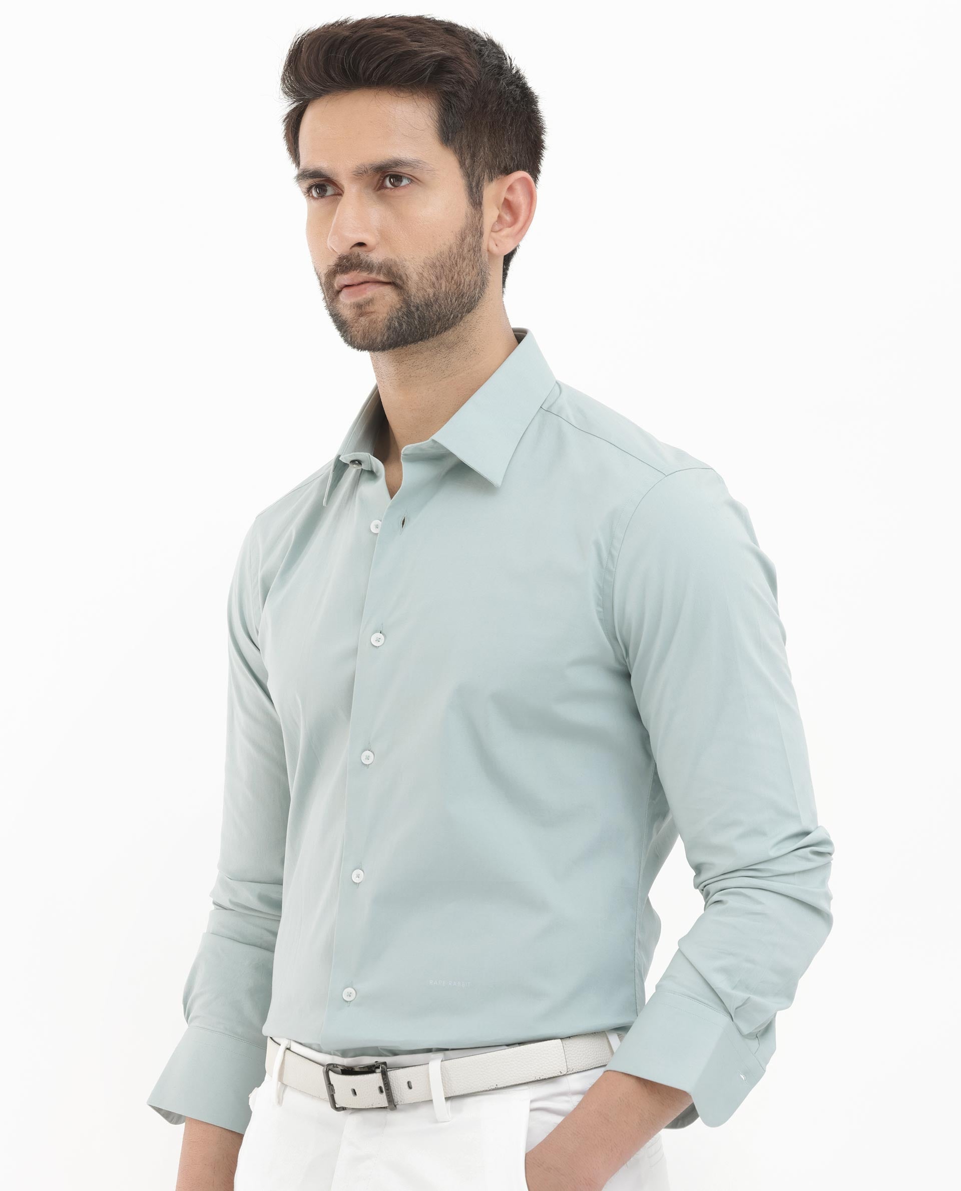 Rare Rabbit Men's Neutron-8 Pastel Green Cotton Fabric Full Sleeves Solid Shirt
