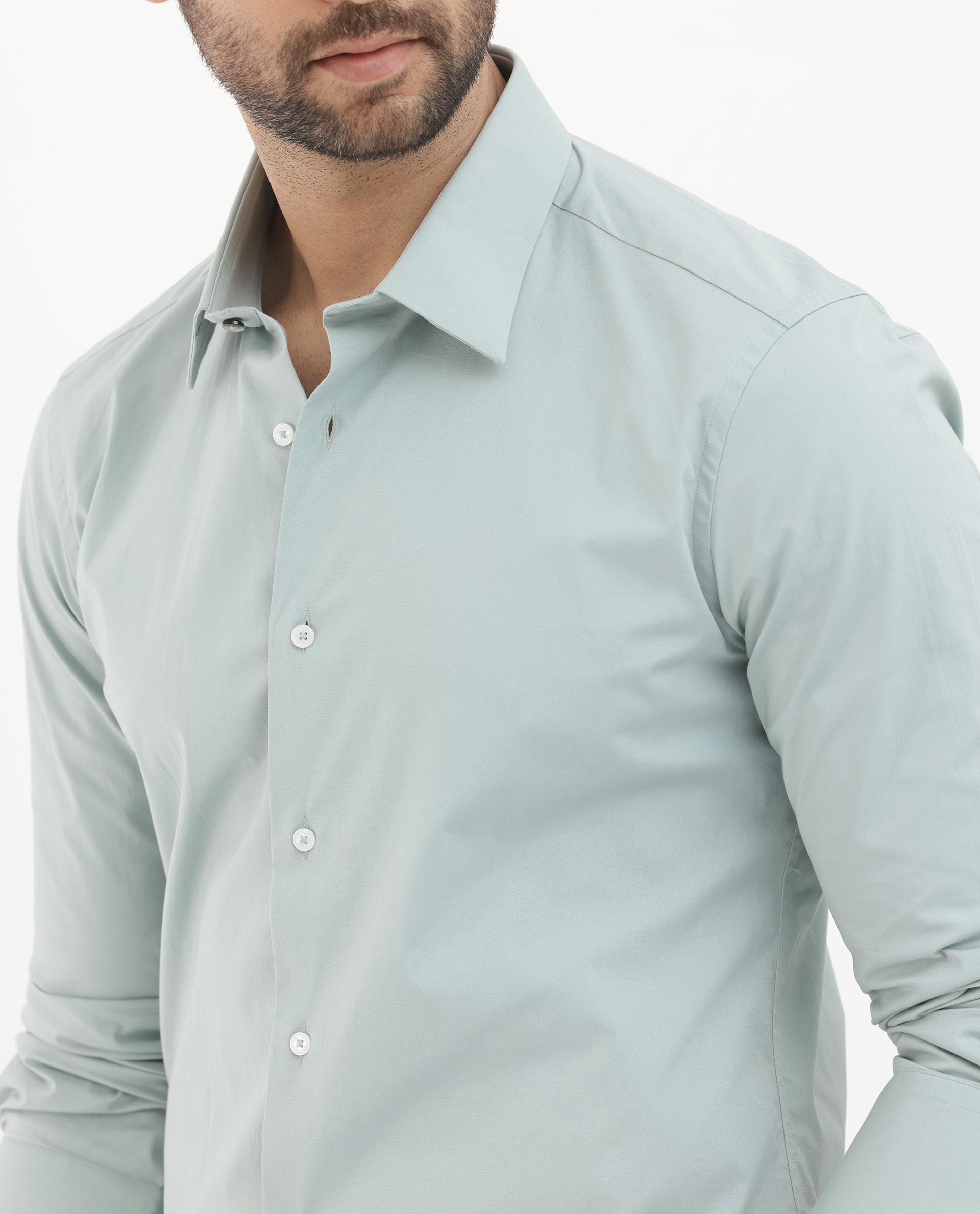 Rare Rabbit Men's Neutron-8 Pastel Green Cotton Fabric Full Sleeves Solid Shirt