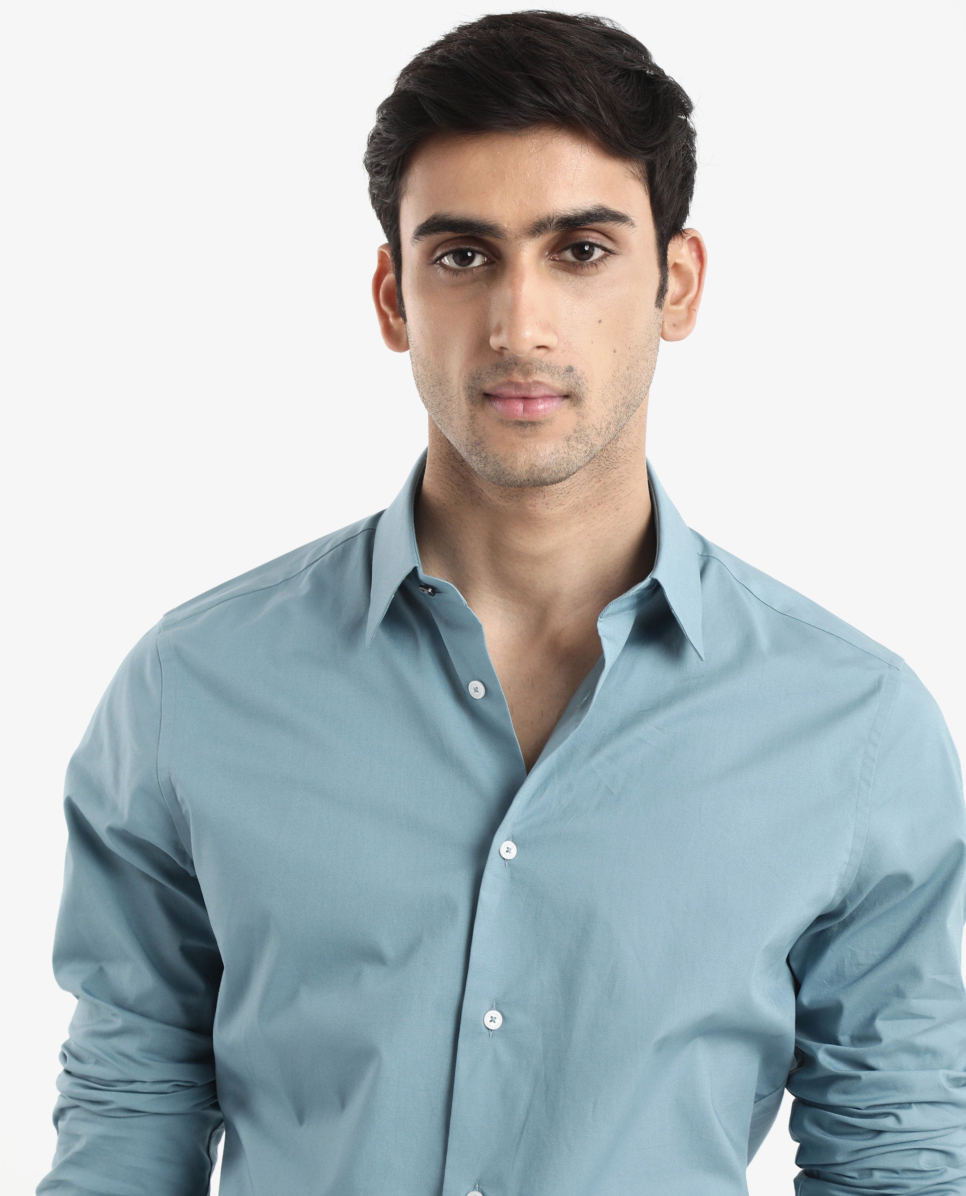 Rare Rabbit Men Neutron-9 Turq Cotton Fabric Full Sleeves Regular Fit Solid Shirt