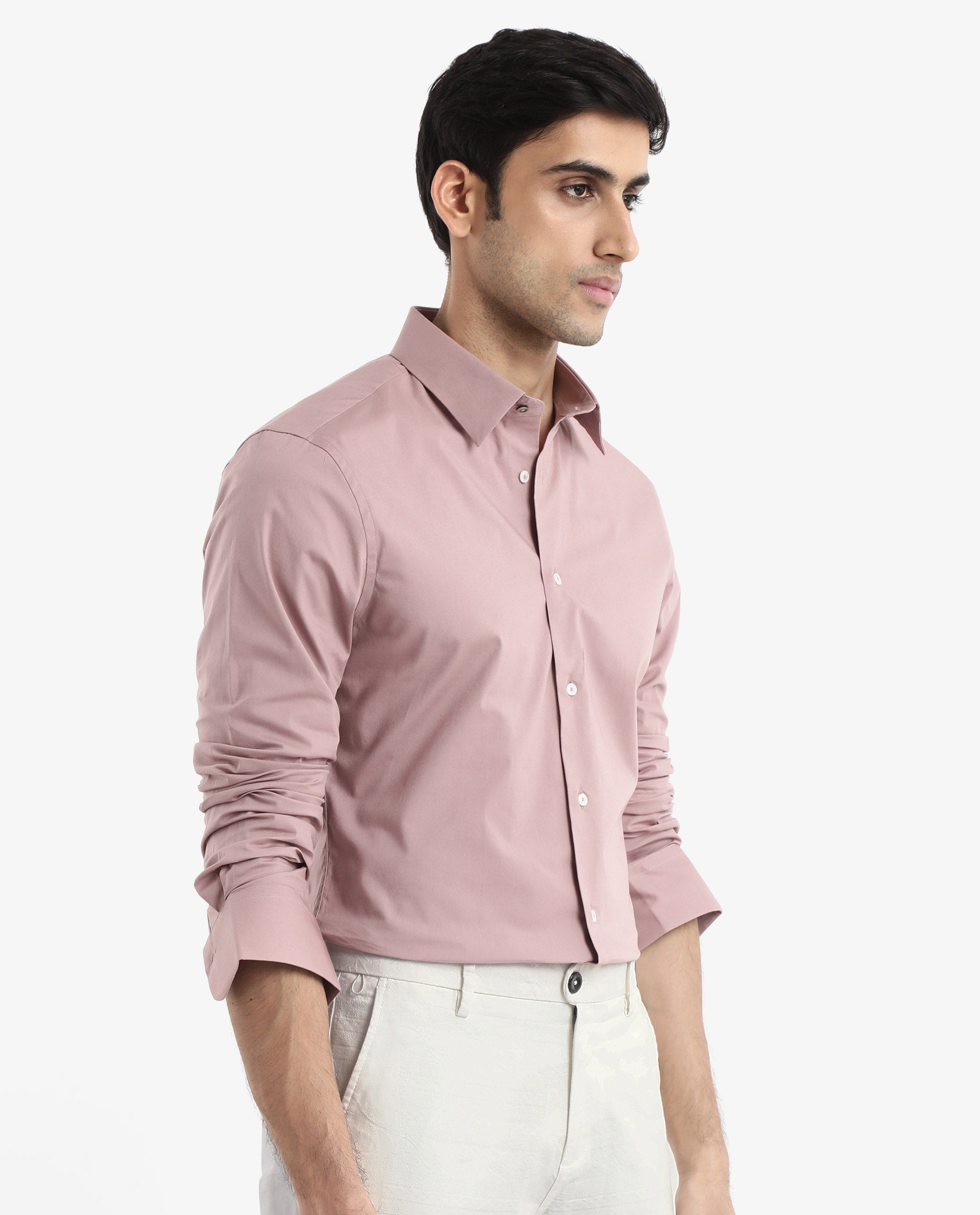 Rare Rabbit Men Neutron-9 Dusky Pink Cotton Fabric Full Sleeves Regular Fit Solid Shirt