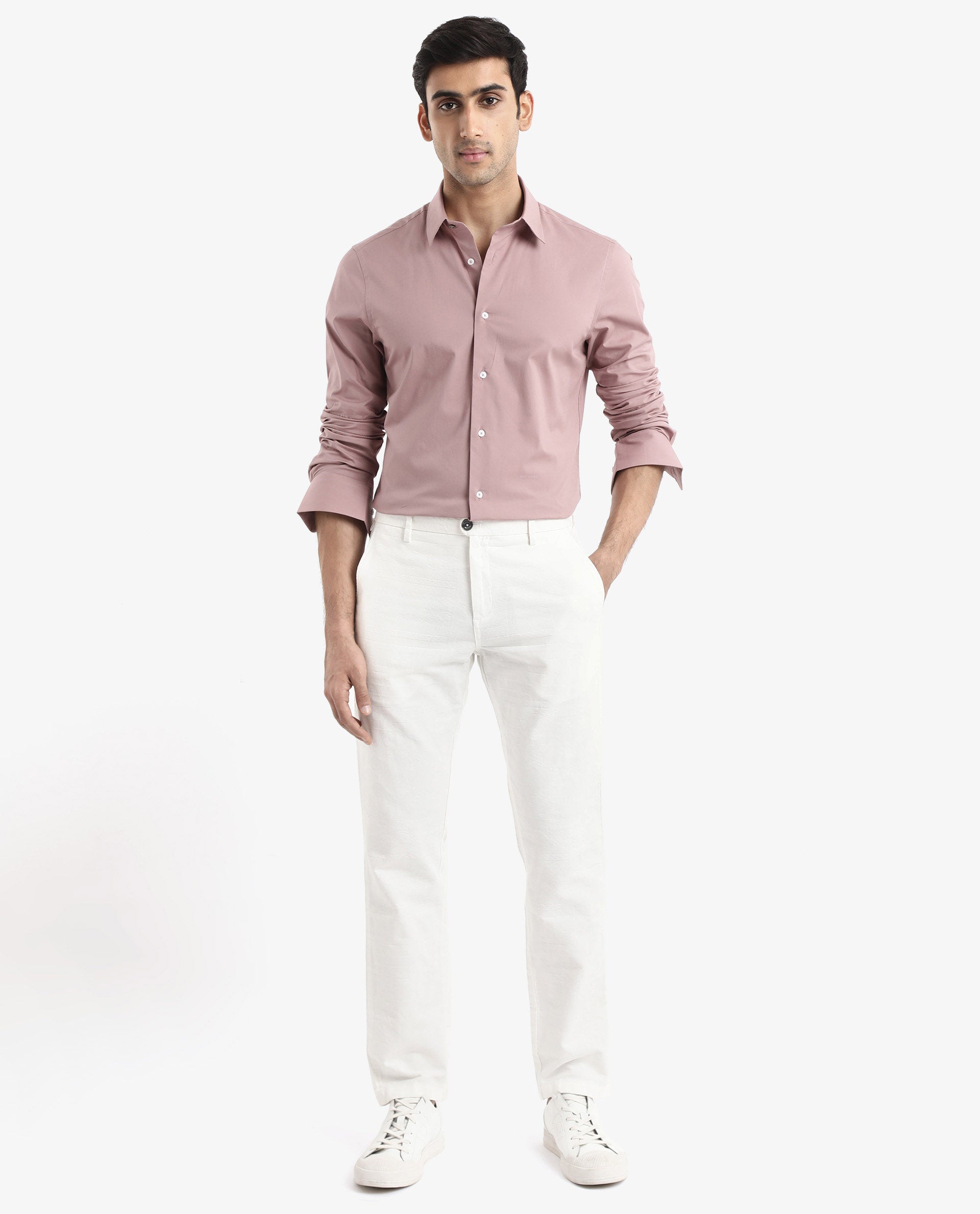 Rare Rabbit Men Neutron-9 Dusky Pink Cotton Fabric Full Sleeves Regular Fit Solid Shirt