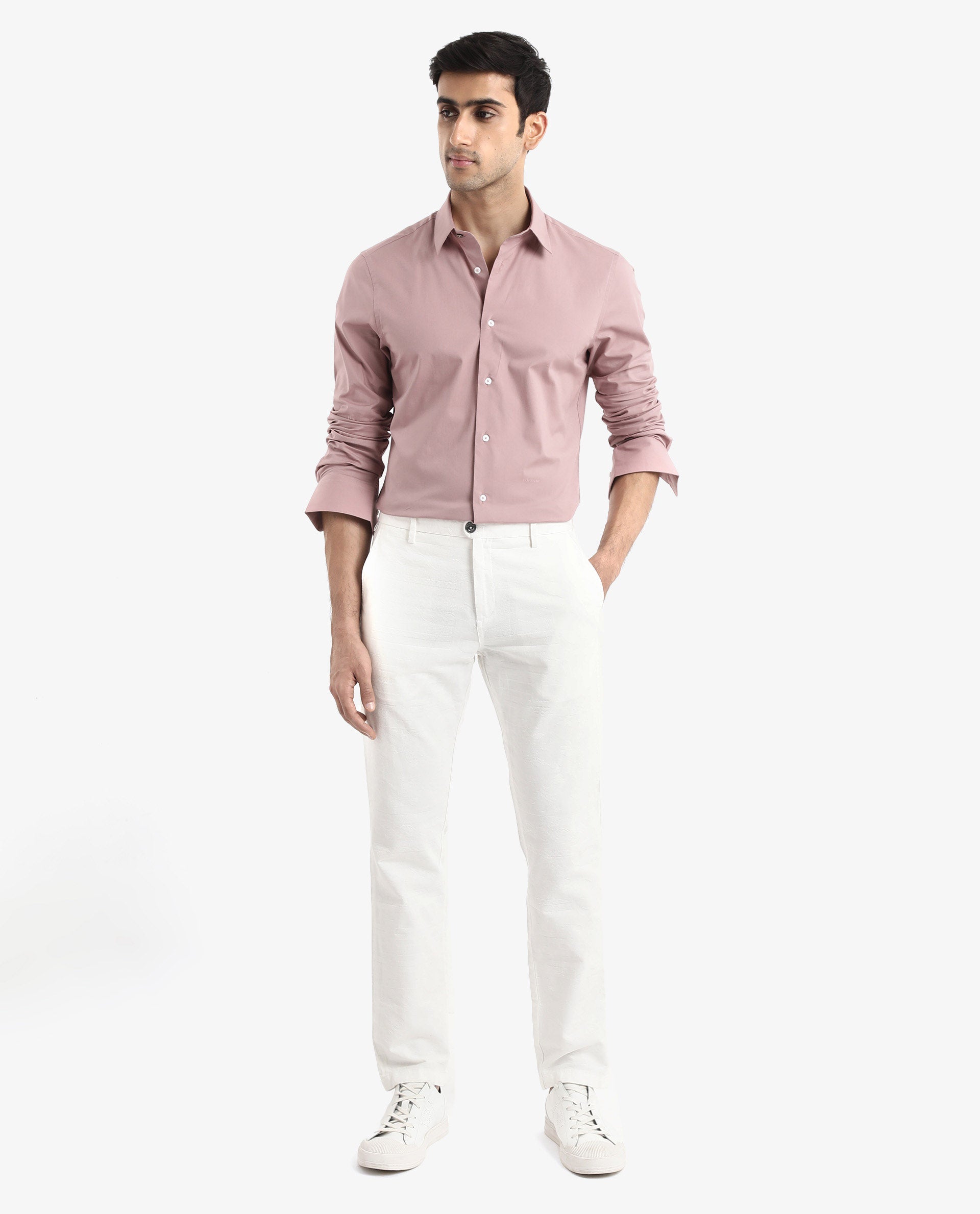 Rare Rabbit Men Neutron-9 Dusky Pink Cotton Fabric Full Sleeves Regular Fit Solid Shirt