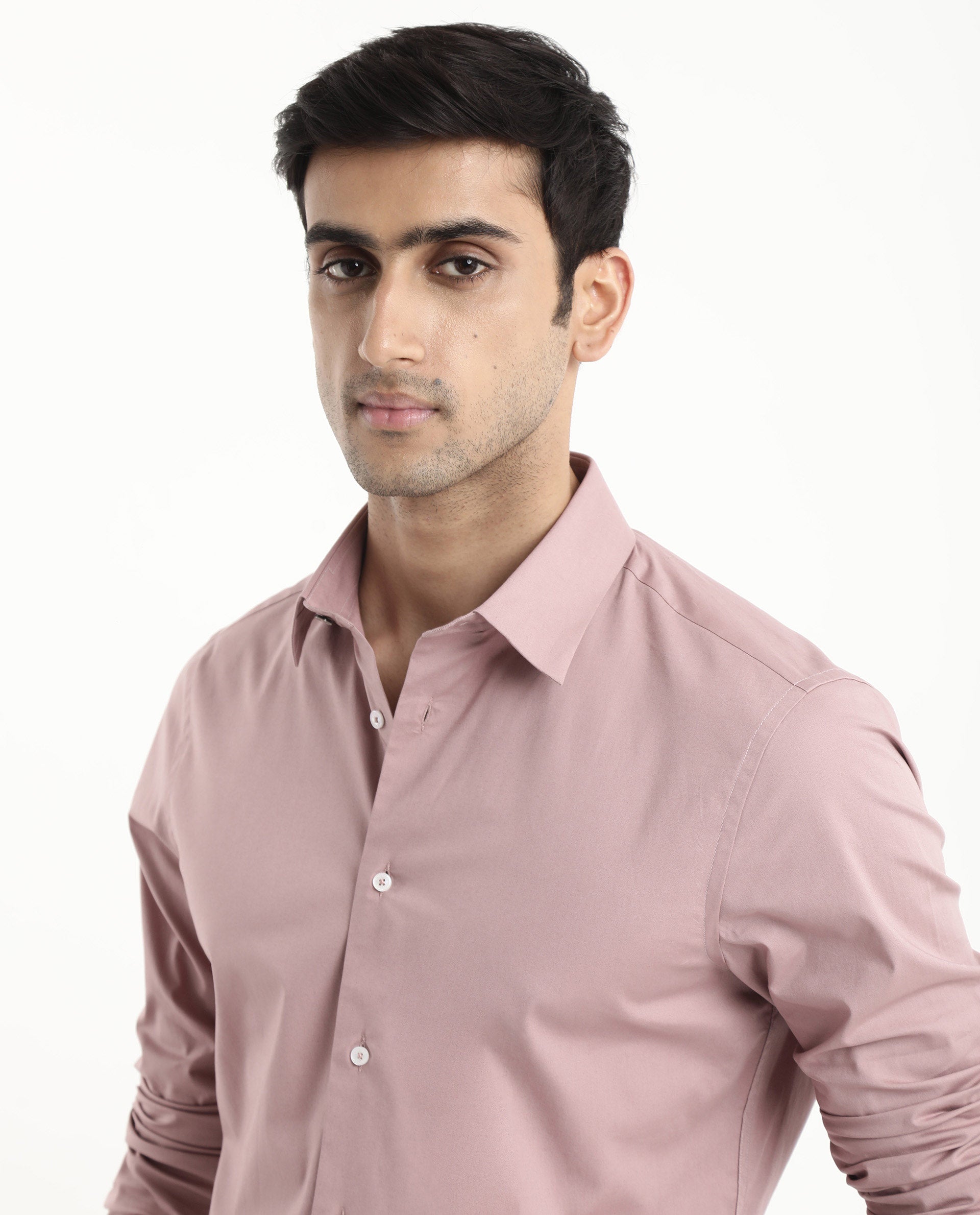 Rare Rabbit Men Neutron-9 Dusky Pink Cotton Fabric Full Sleeves Regular Fit Solid Shirt