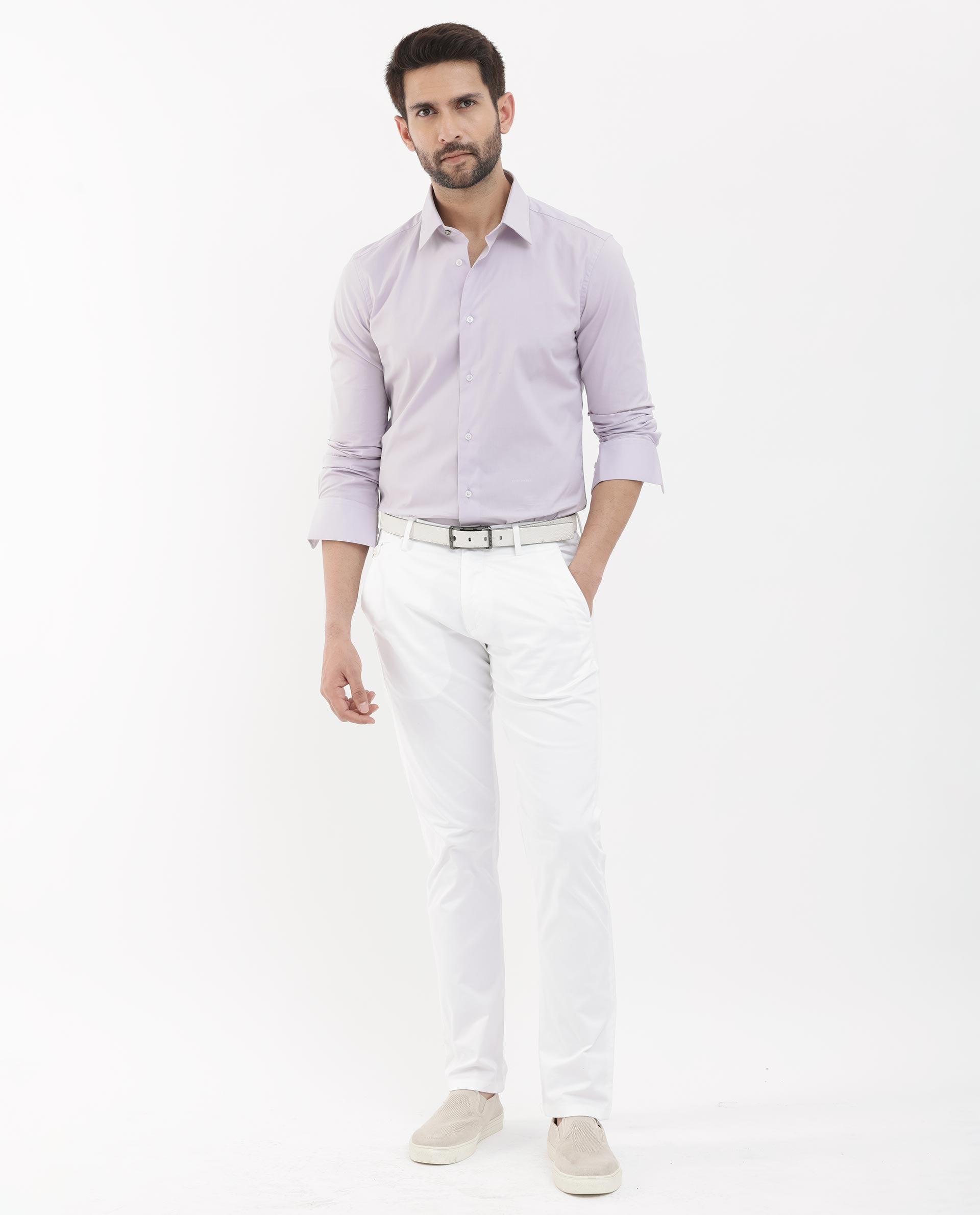 Rare Rabbit Men's Neutron-8 Pastel Purple Cotton Polyester Fabric Full Sleeves Solid Shirt