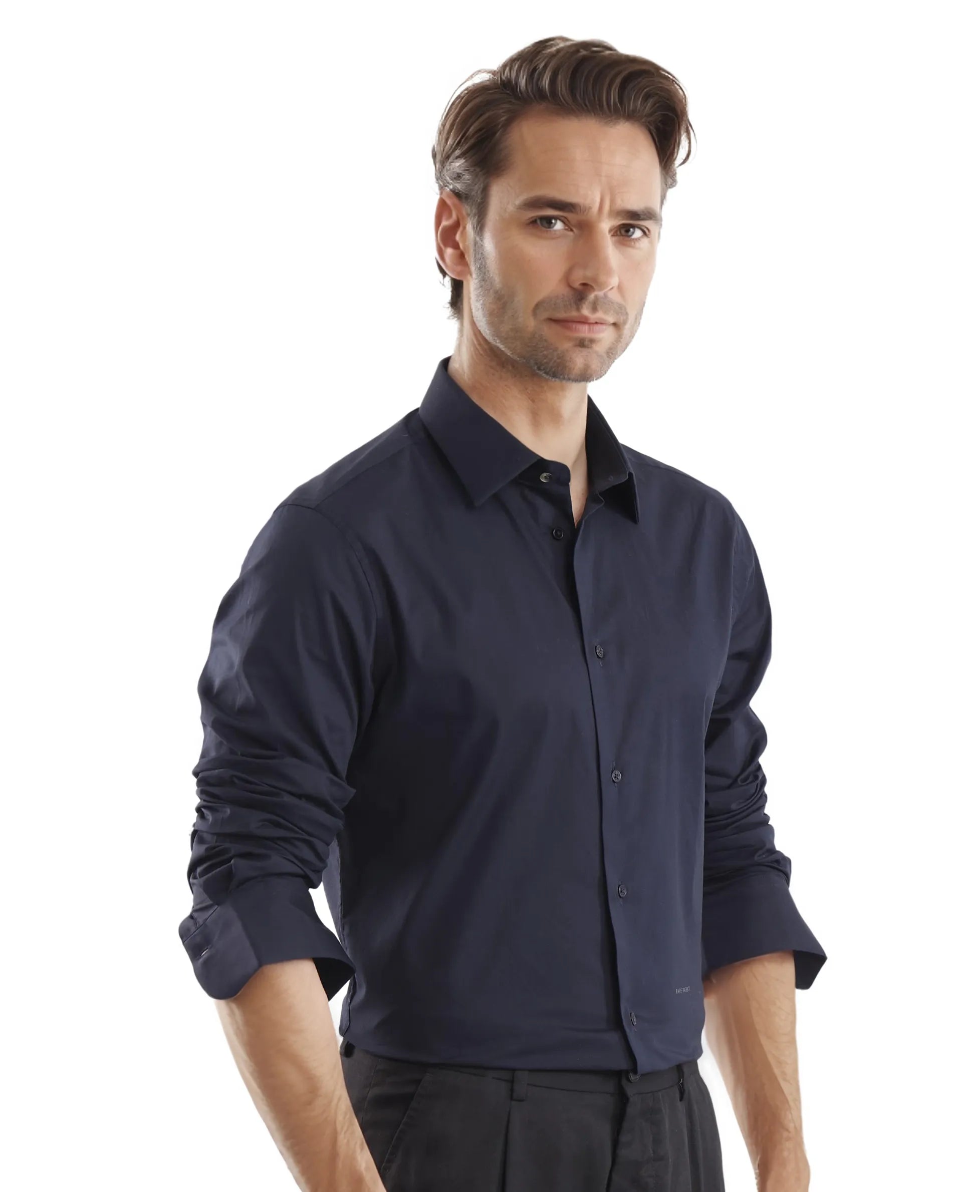 Rare Rabbit Men Neutron-Uni Navy Full Sleeve Collared Neck Button Closure Regular Fit Plain Shirt