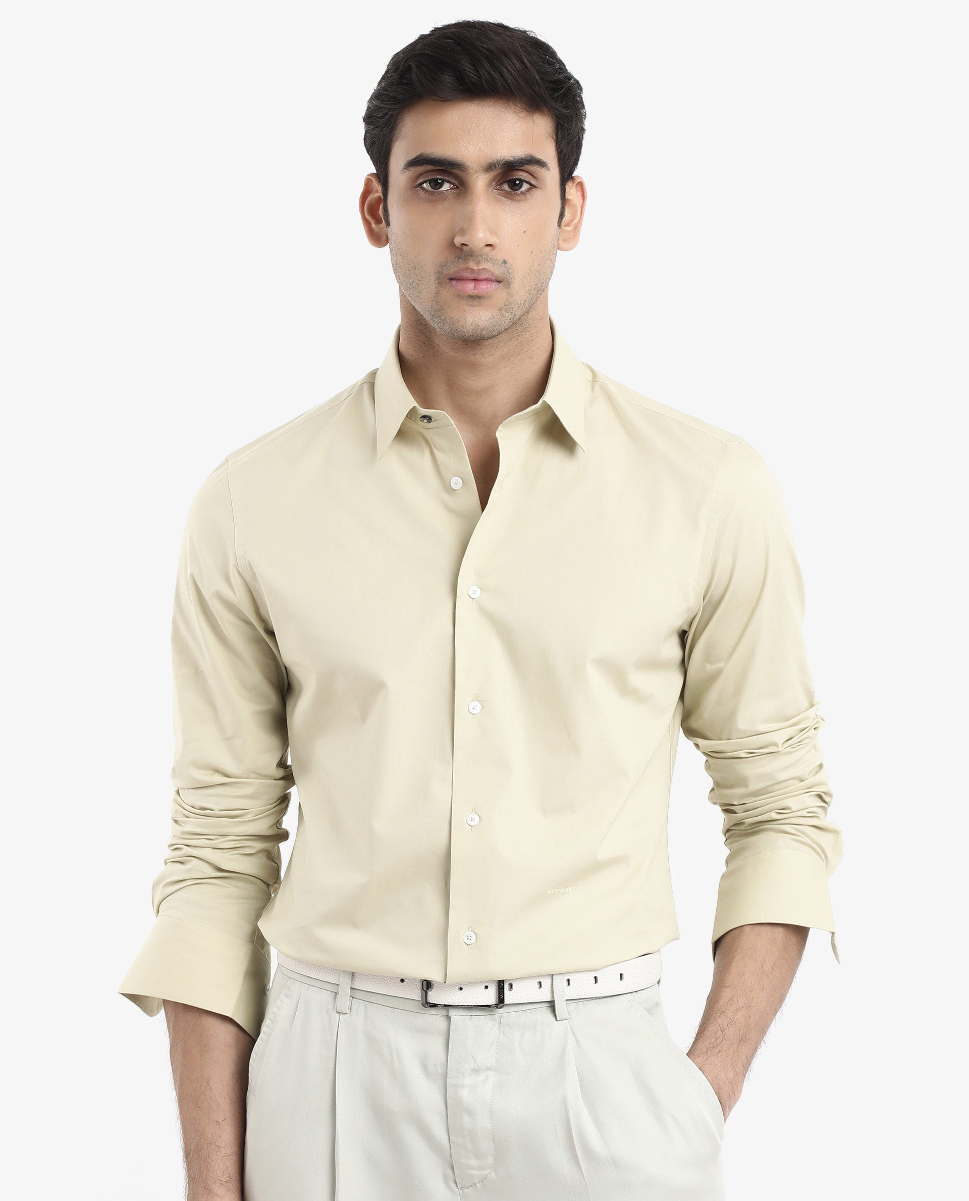 Rare Rabbit Men Neutron-9 Pastel Green Cotton Fabric Full Sleeves Regular Fit Solid Shirt