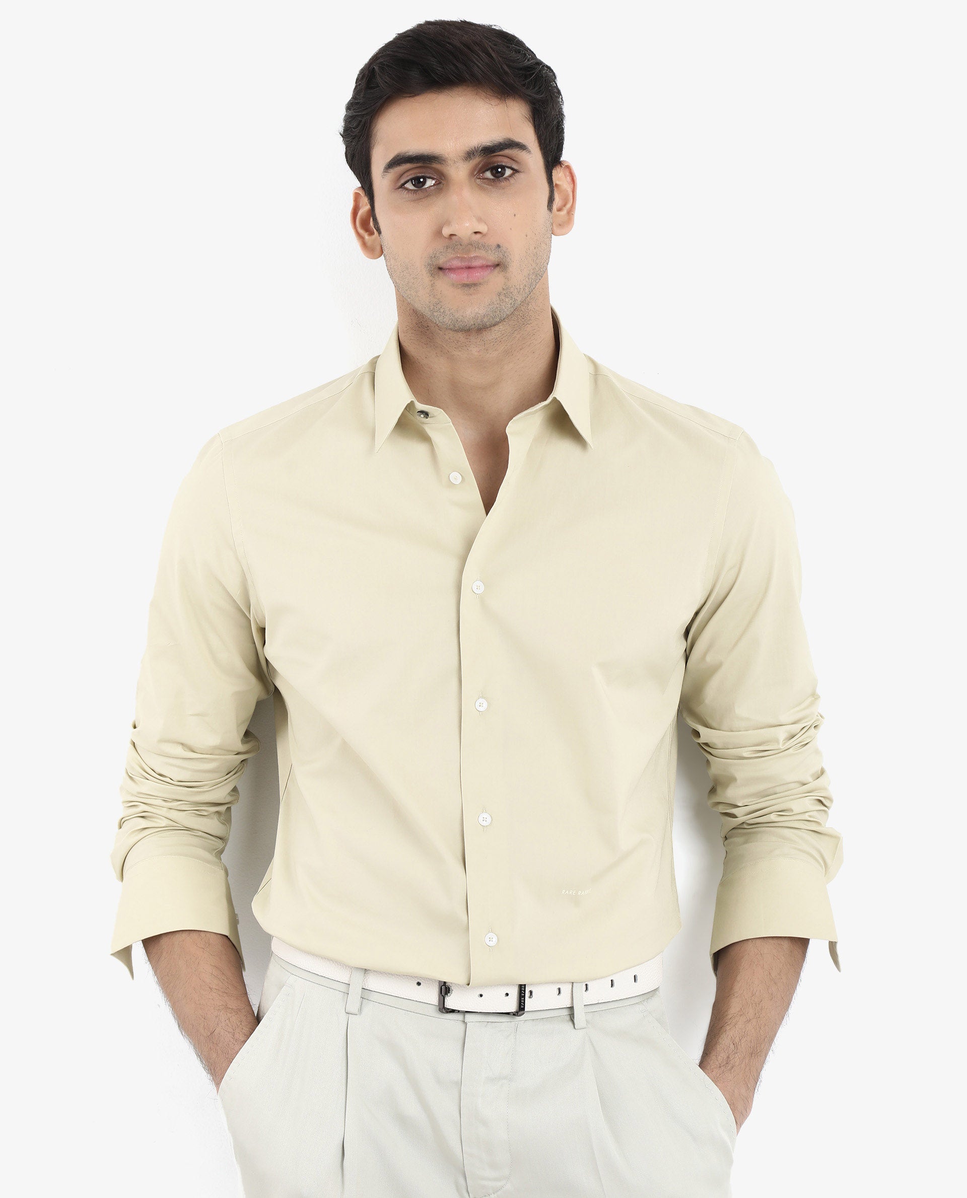 Rare Rabbit Men Neutron-9 Pastel Green Cotton Fabric Full Sleeves Regular Fit Solid Shirt