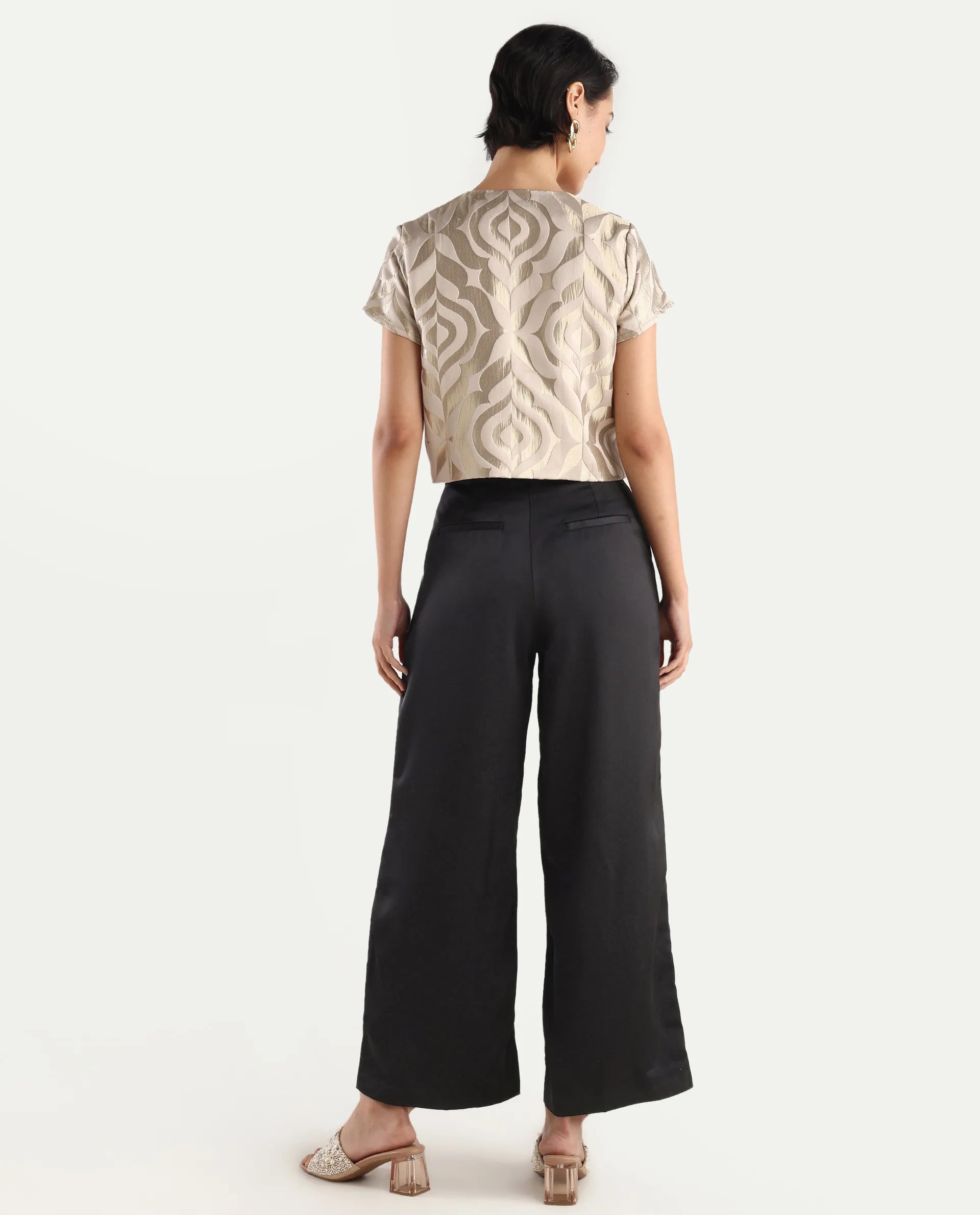 Rareism Women's Nevter-B Black Polyester Plain Ankle Length Straight Fit Trouser