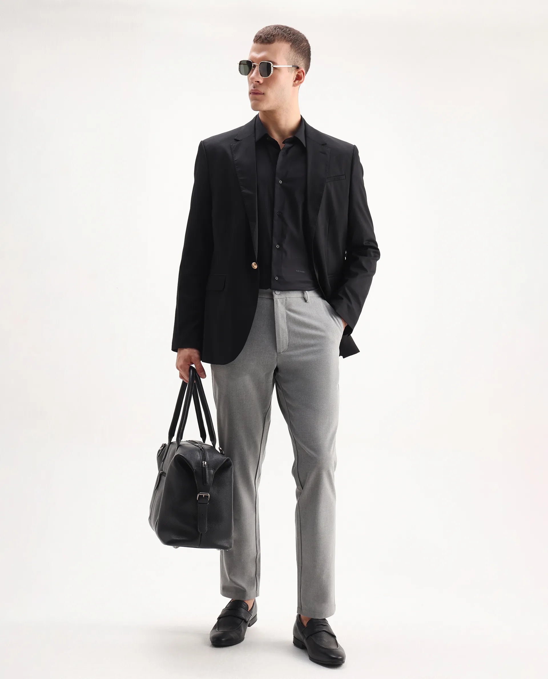 Rare Rabbit Men's Newton 25 Black Cotton Blend Plain Regular Fit Full Sleeve Collared Shirt