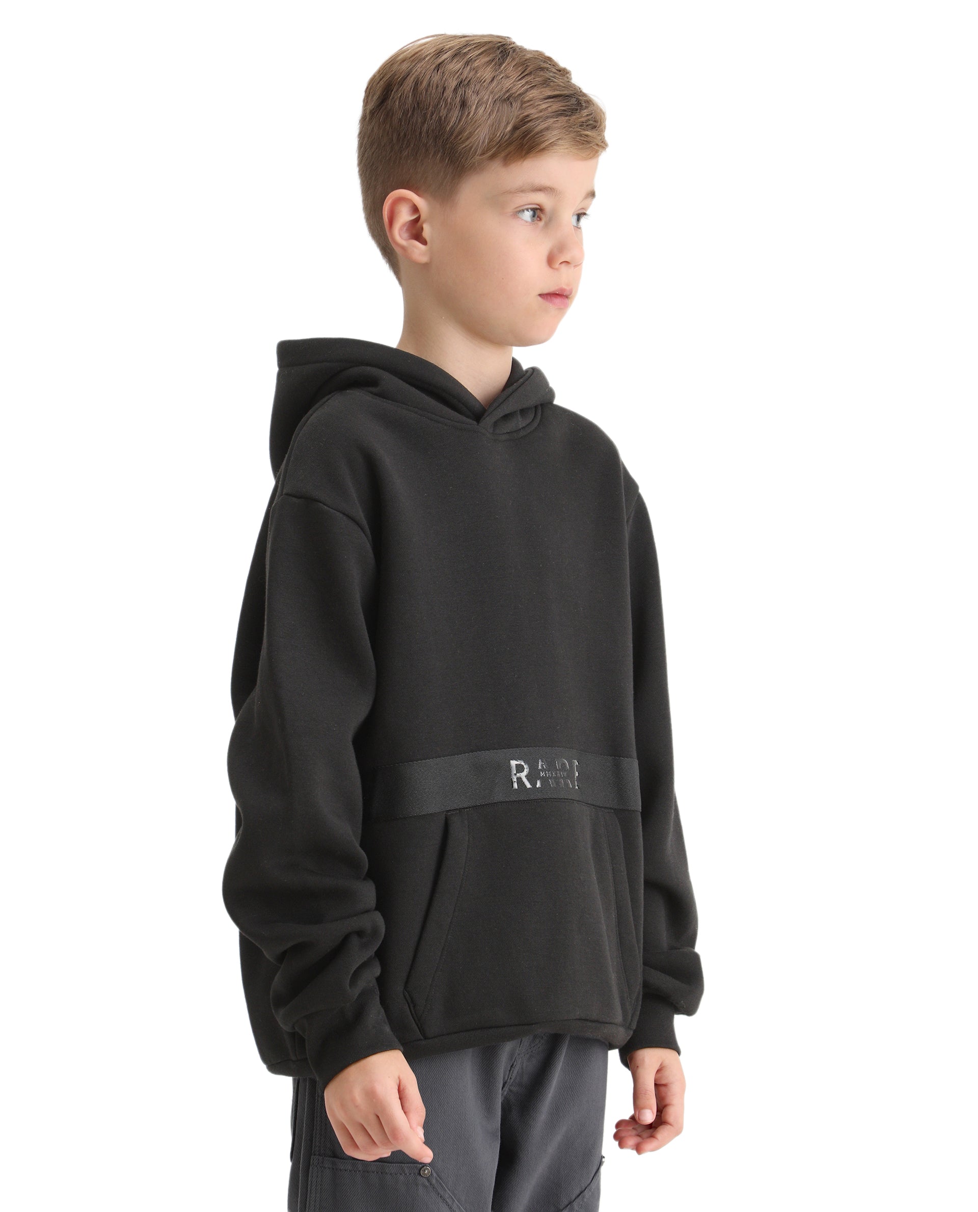 Rare Ones Kids Nexa-K Black Cotton Blend Hooded Boxy Fit Sweatshirt