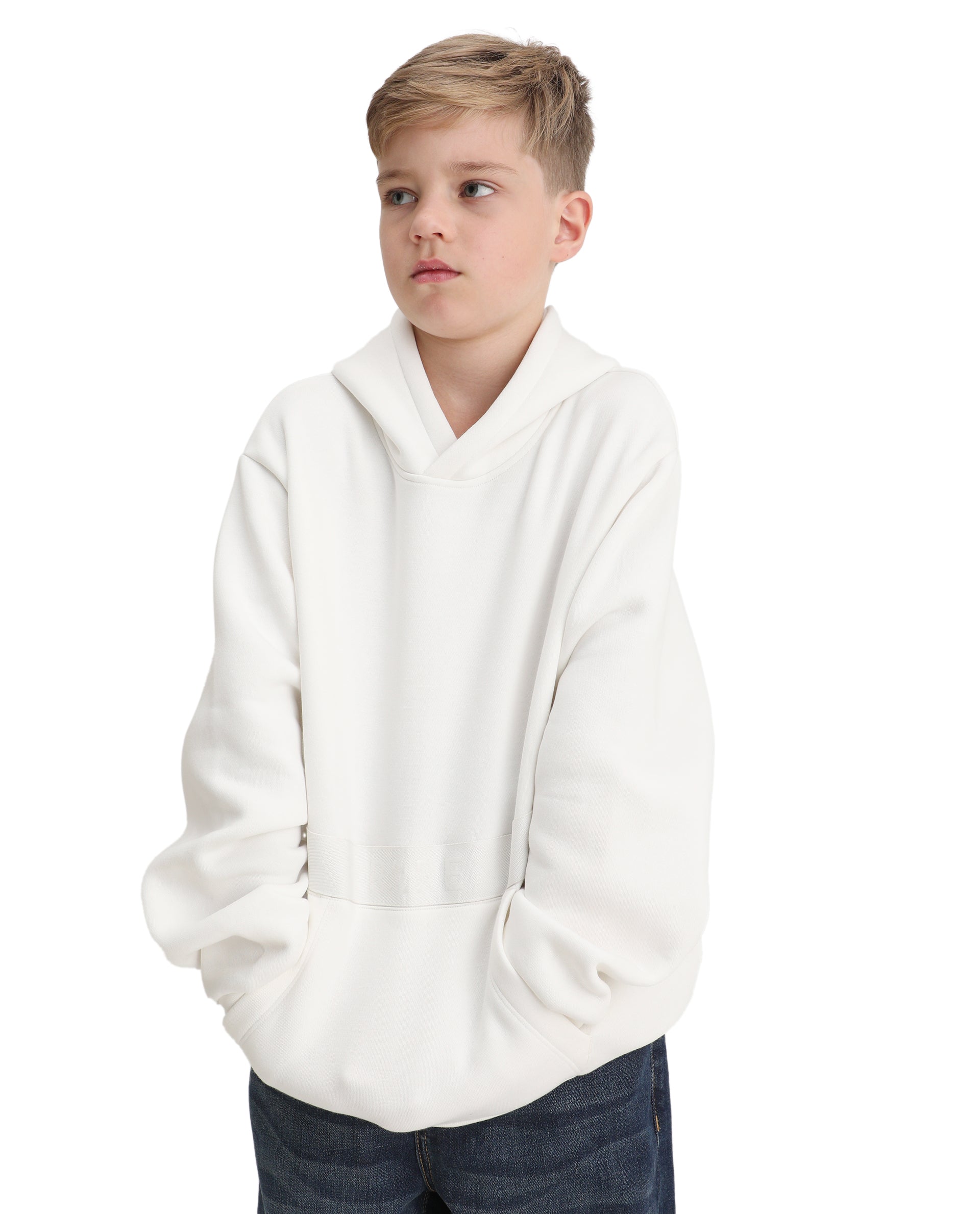 Rare Ones Kids Nexa-K Off White Cotton Blend Hooded Boxy Fit Sweatshirt