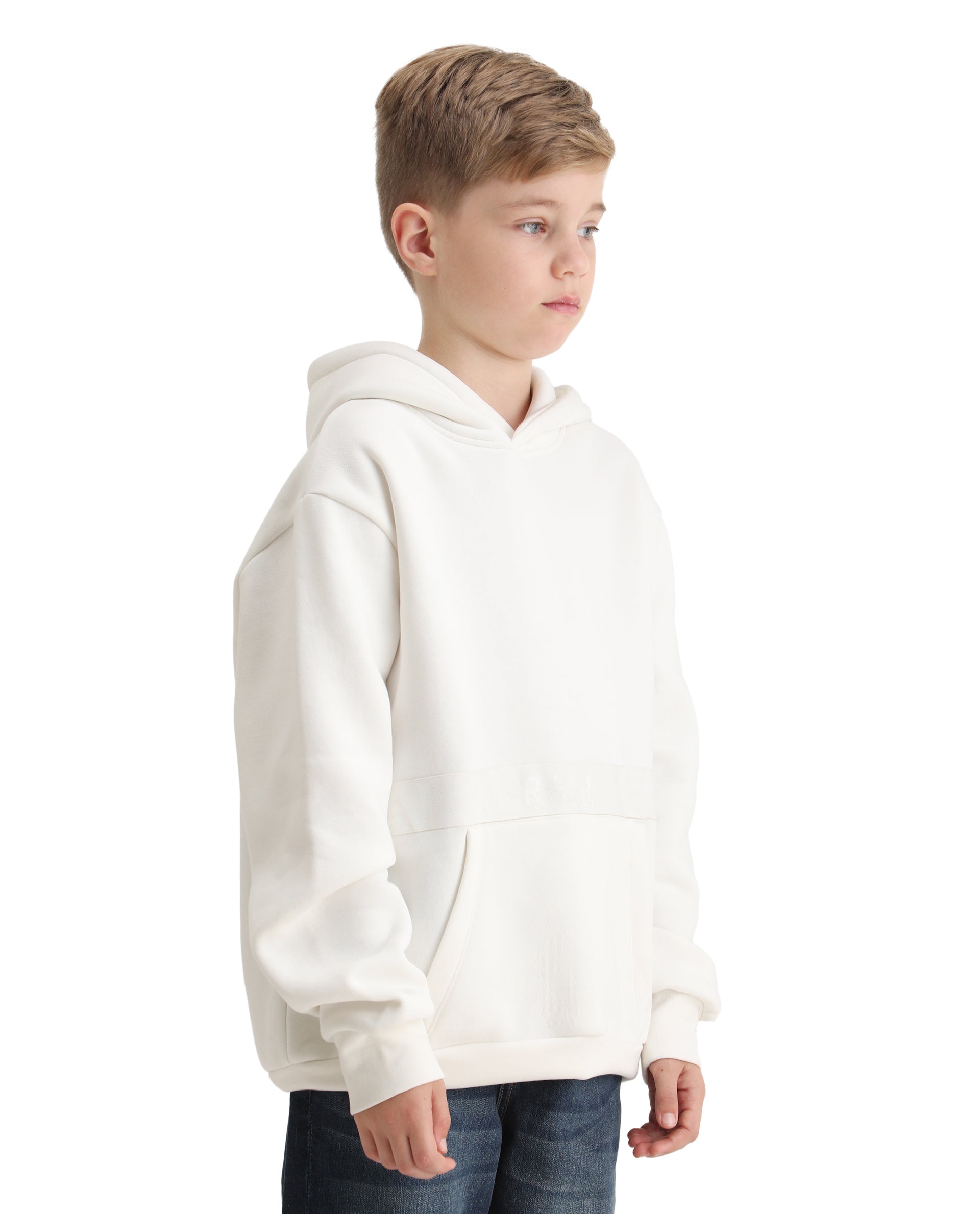 Rare Ones Kids Nexa-K Off White Cotton Blend Hooded Boxy Fit Sweatshirt