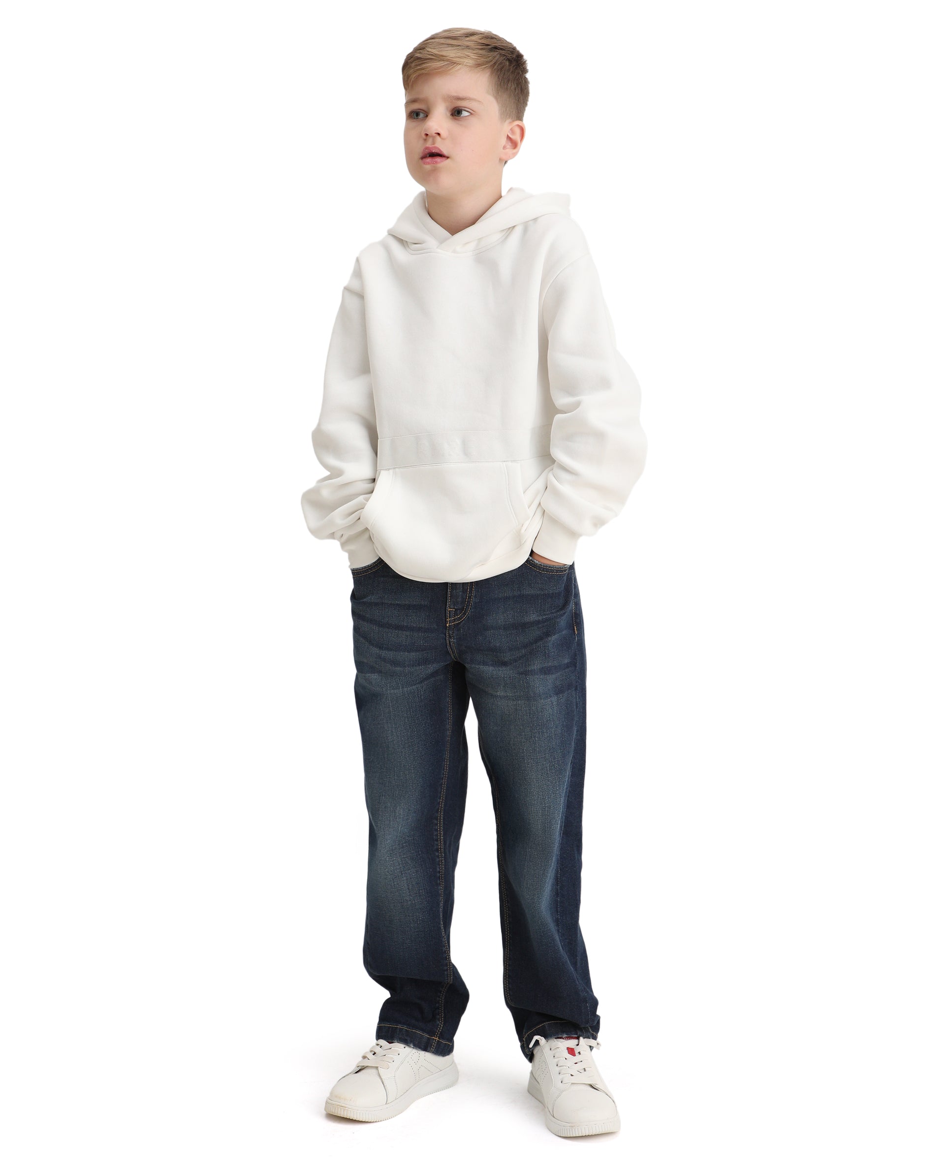Rare Ones Kids Nexa-K Off White Cotton Blend Hooded Boxy Fit Sweatshirt