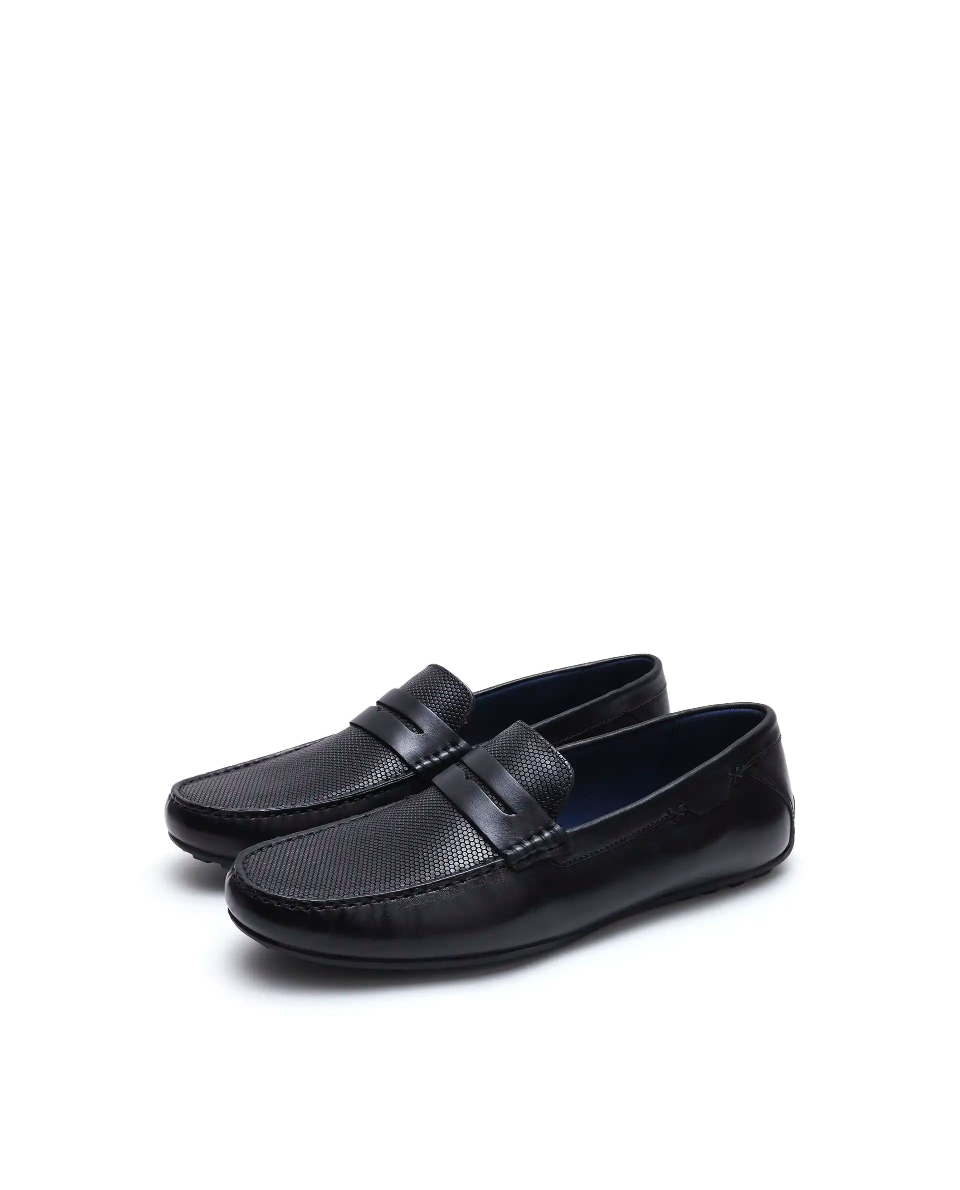 Rare Rabbit Men's Nexar Black Micro-textured Leather Drivers