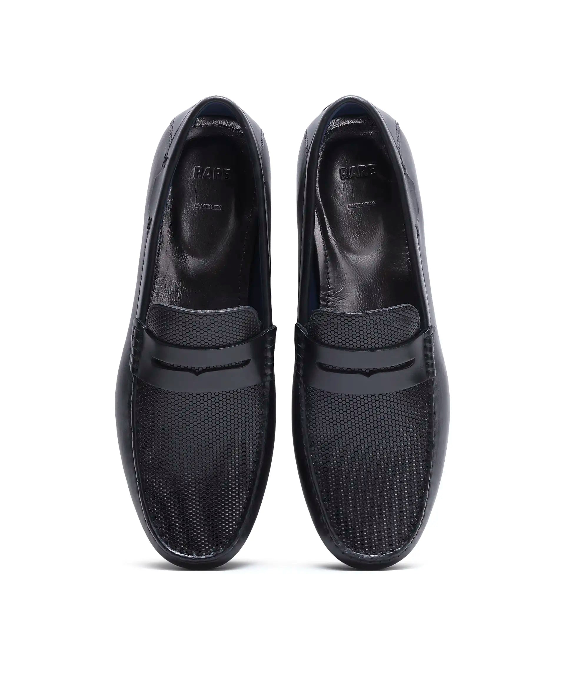 Rare Rabbit Men's Nexar Black Micro-textured Leather Drivers