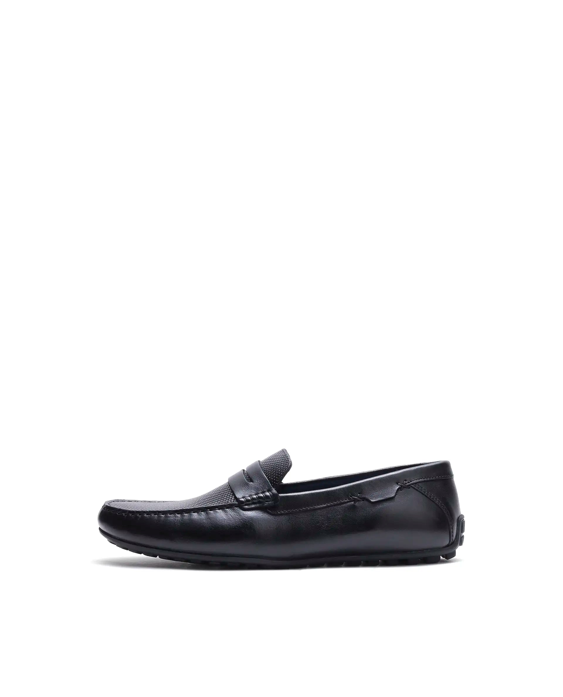 Rare Rabbit Men's Nexar Black Micro-textured Leather Drivers