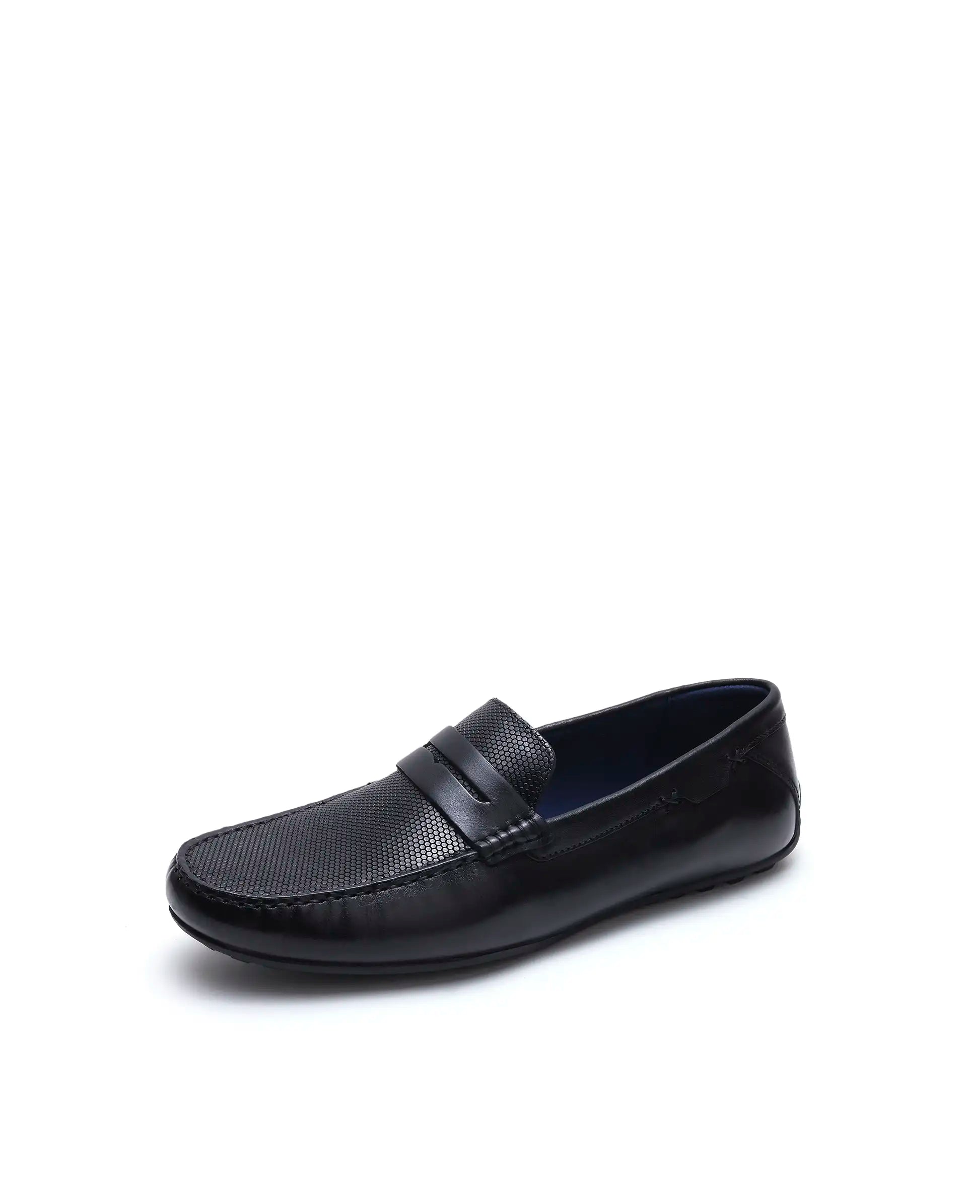 Rare Rabbit Men's Nexar Black Micro-textured Leather Drivers