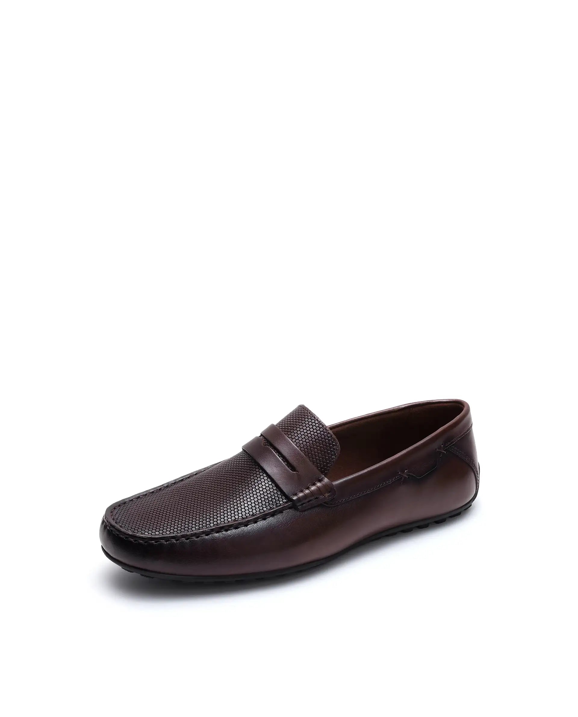 Rare Rabbit Men's Nexar Dark Burgundy Micro-textured Leather Drivers
