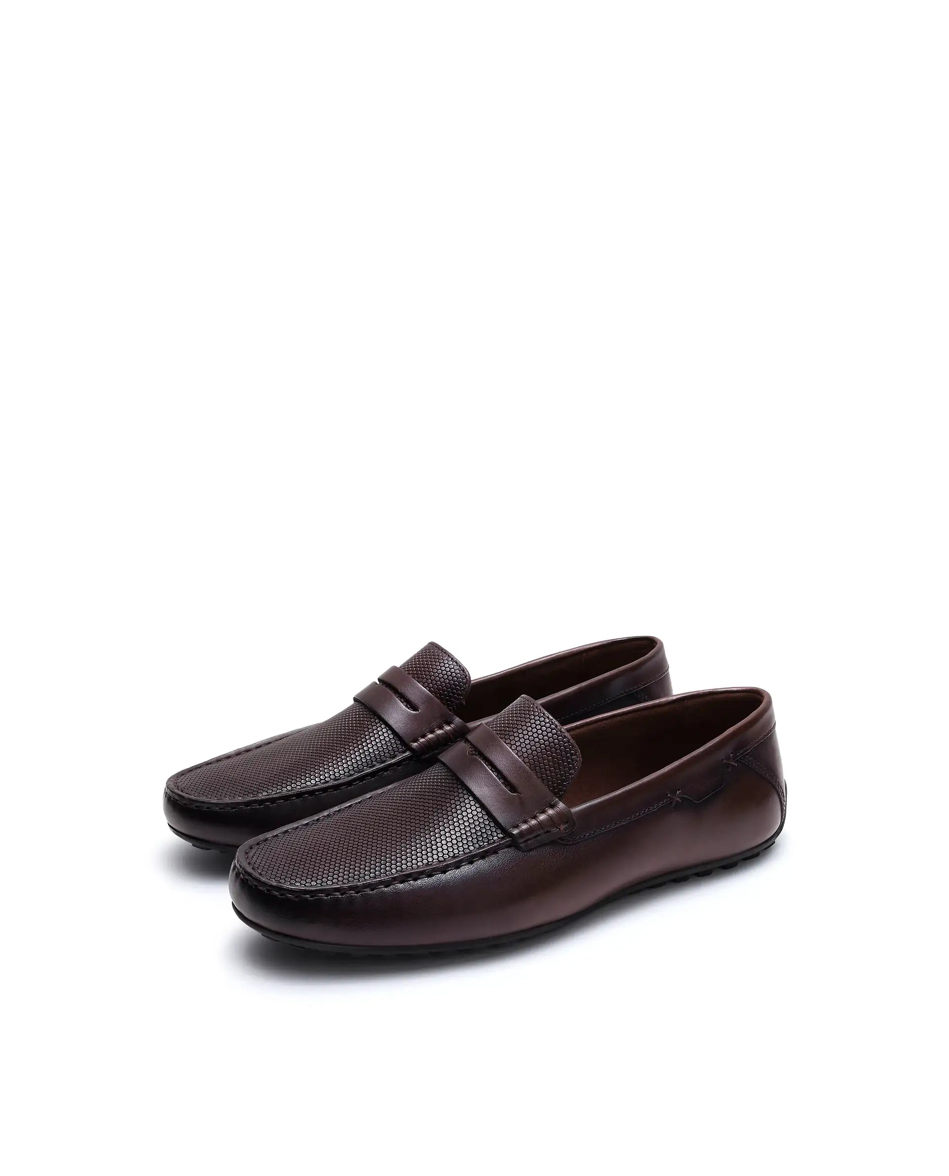 Rare Rabbit Men's Nexar Dark Burgundy Micro-textured Leather Drivers