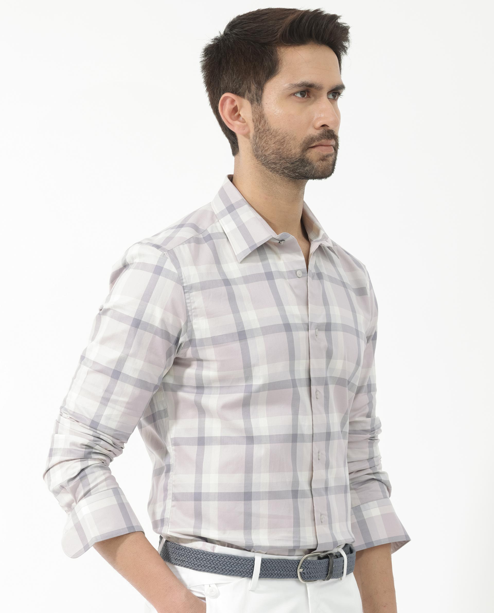 Rare Rabbit Men's Nexi Dusky Purple Cotton Full Sleeve Checks Shirt